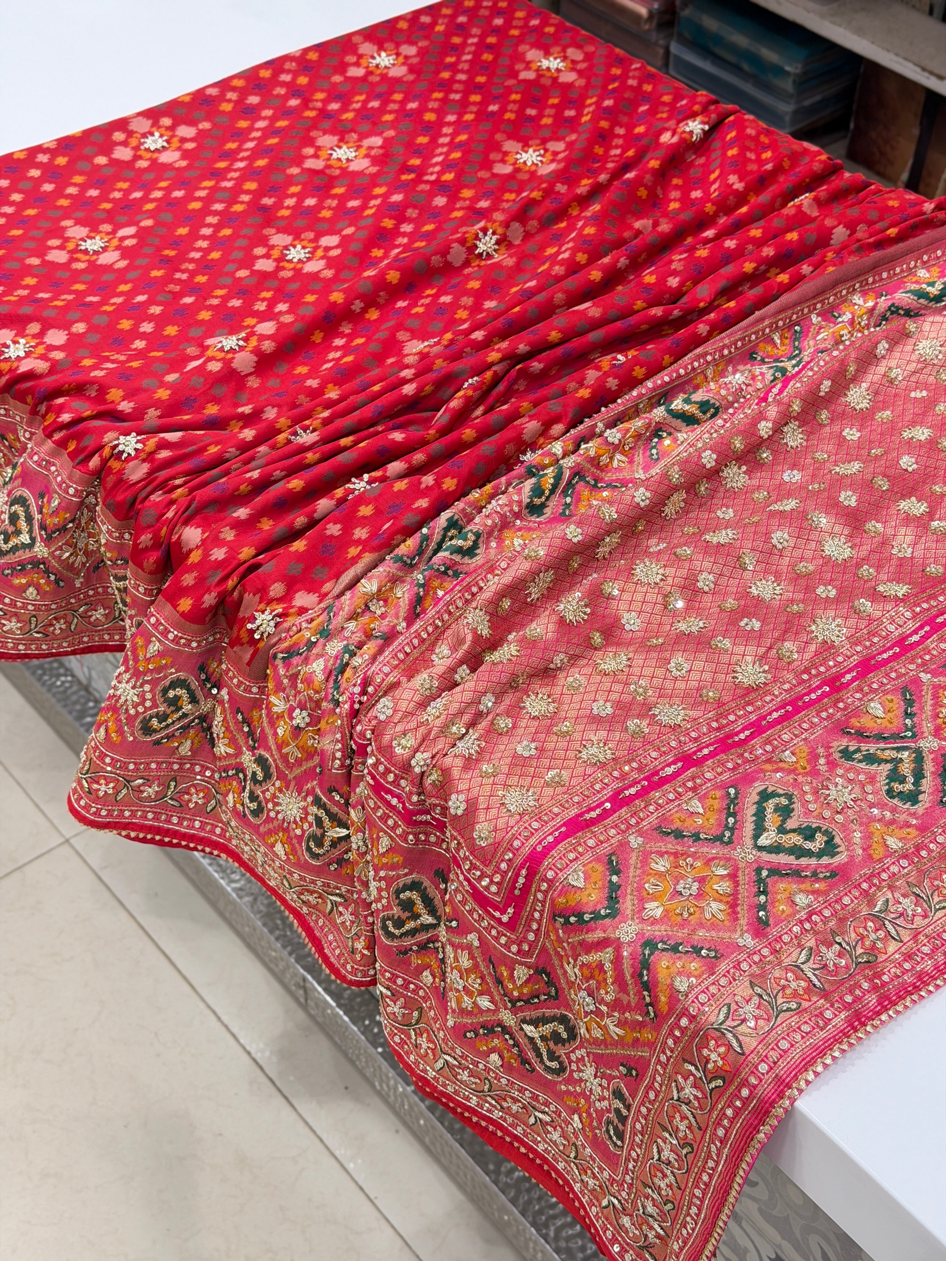 Red Patola Zardosi Hand Embroidery Saree