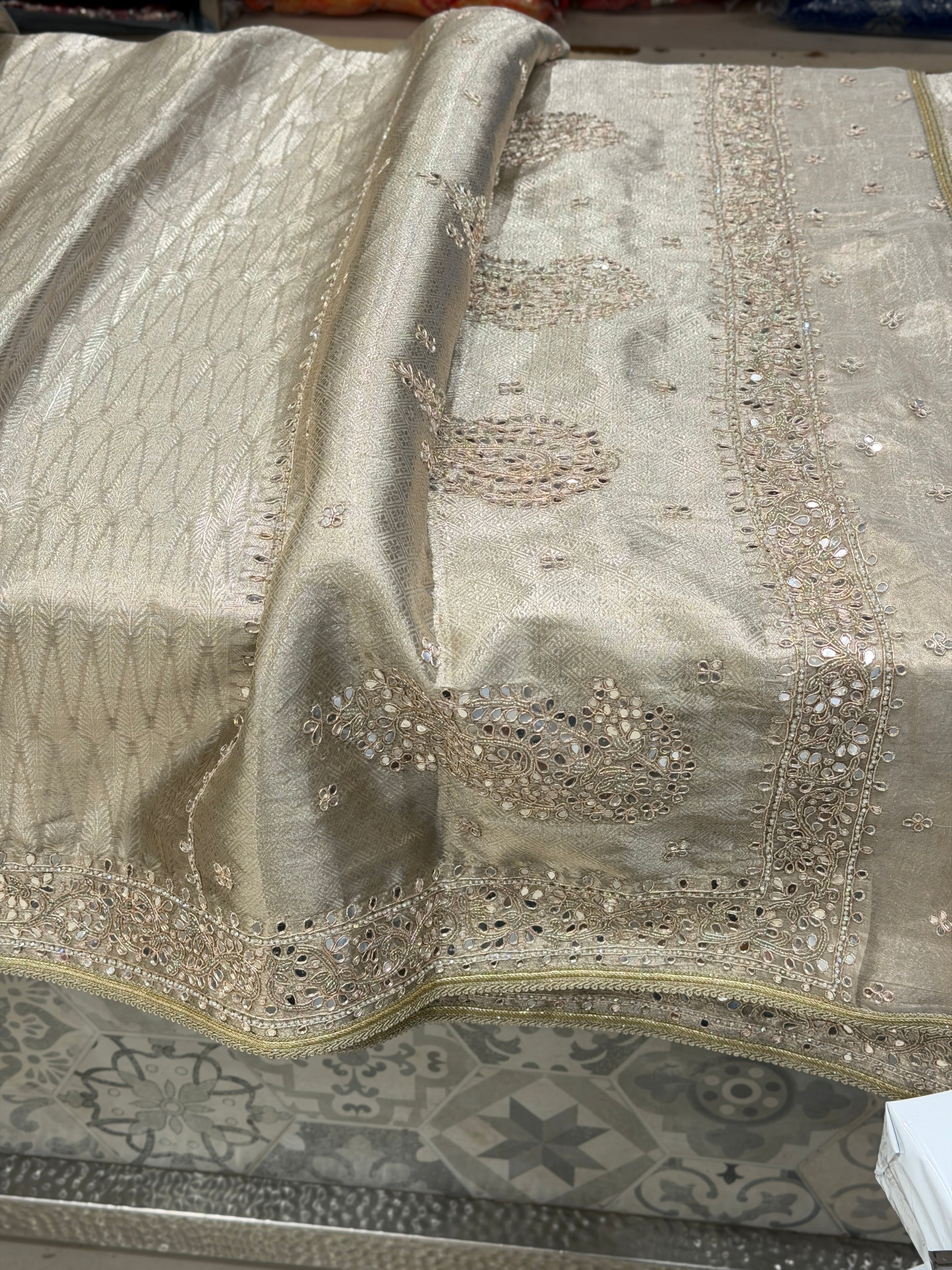 Silver Tissue Kanjivaram Contemporary Hand Embroidery Saree