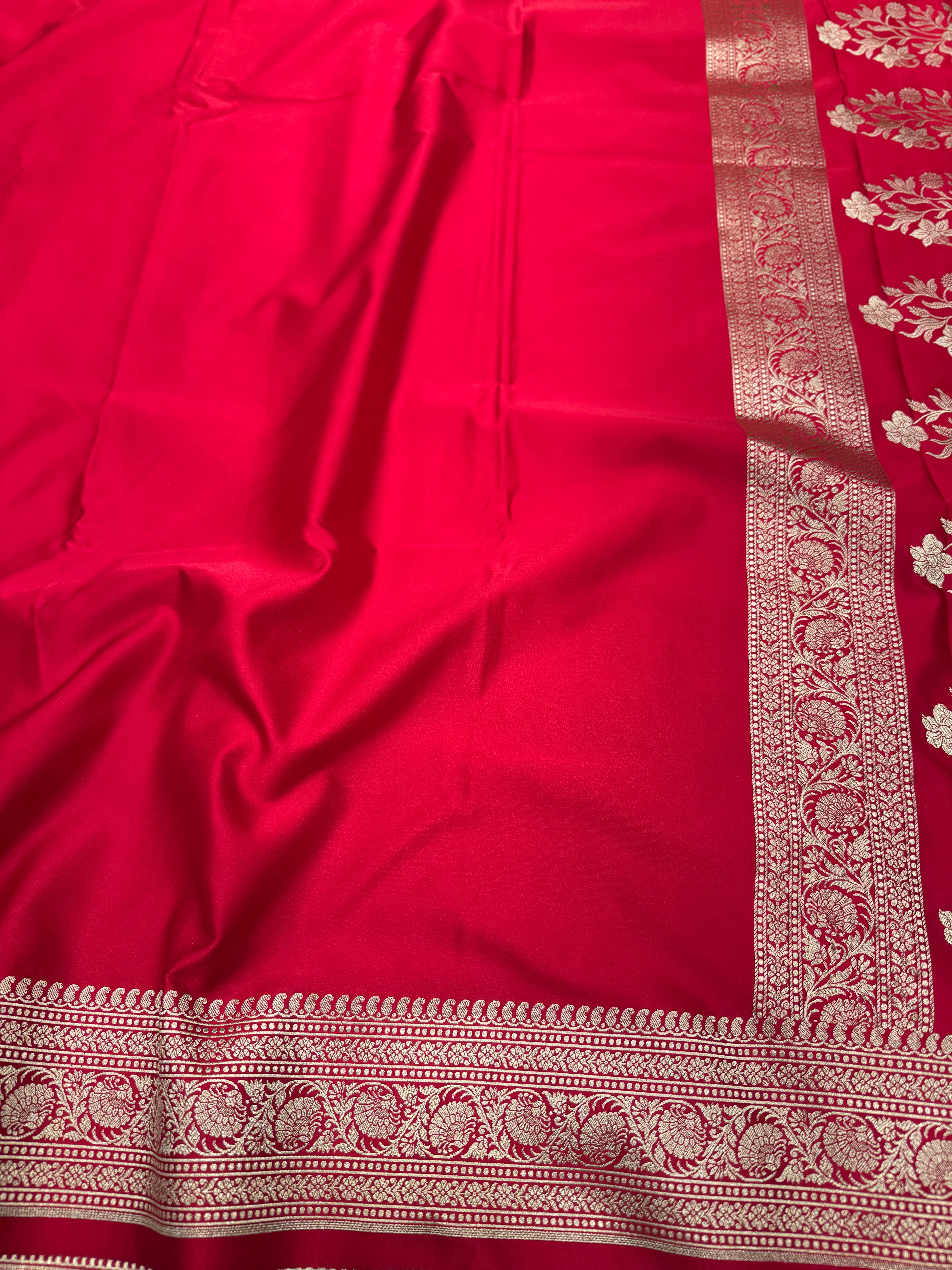 Red Banarasi Plain Body Border Saree