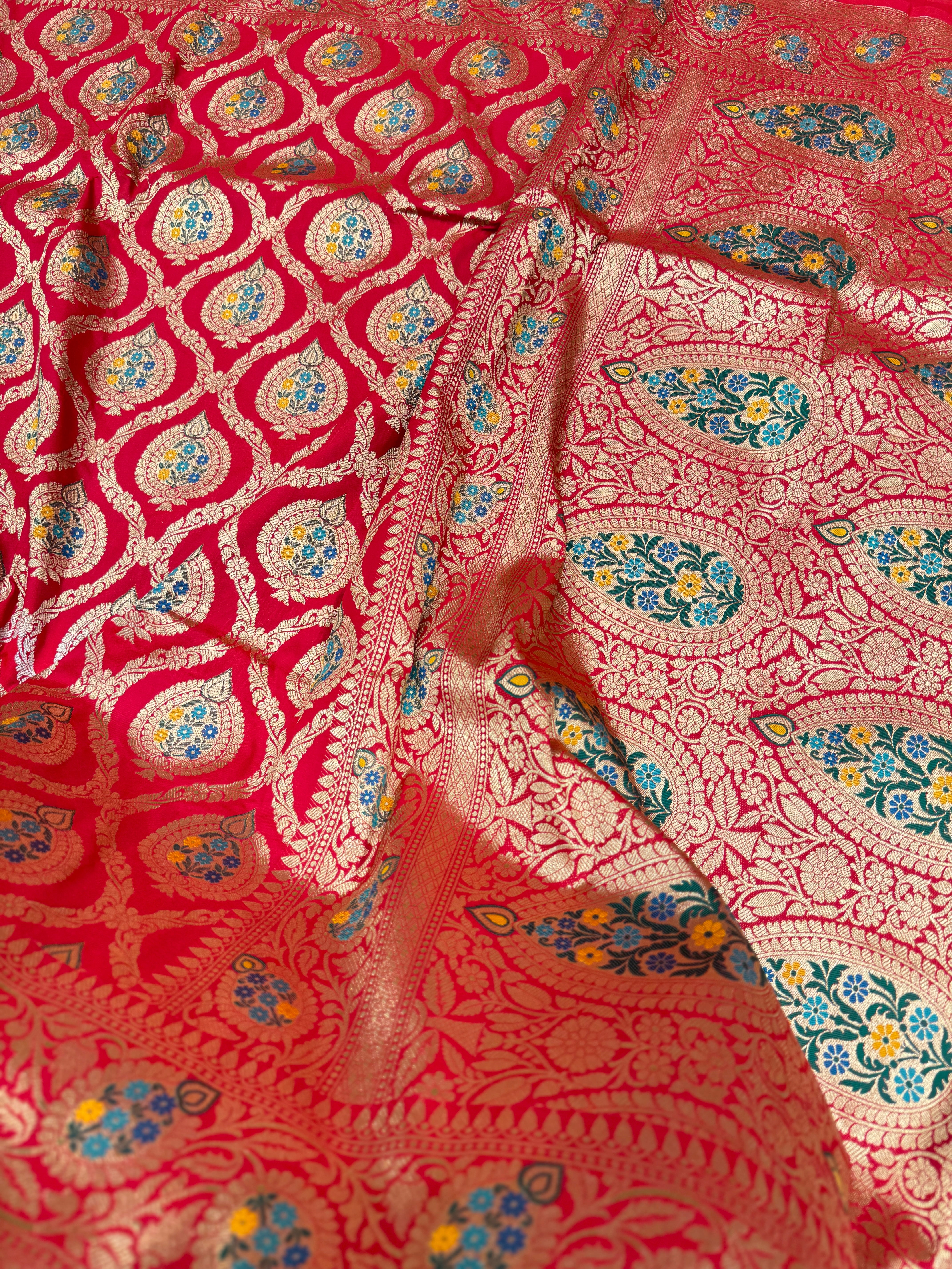 Red Banarasi Silk Meenakari Butta Saree