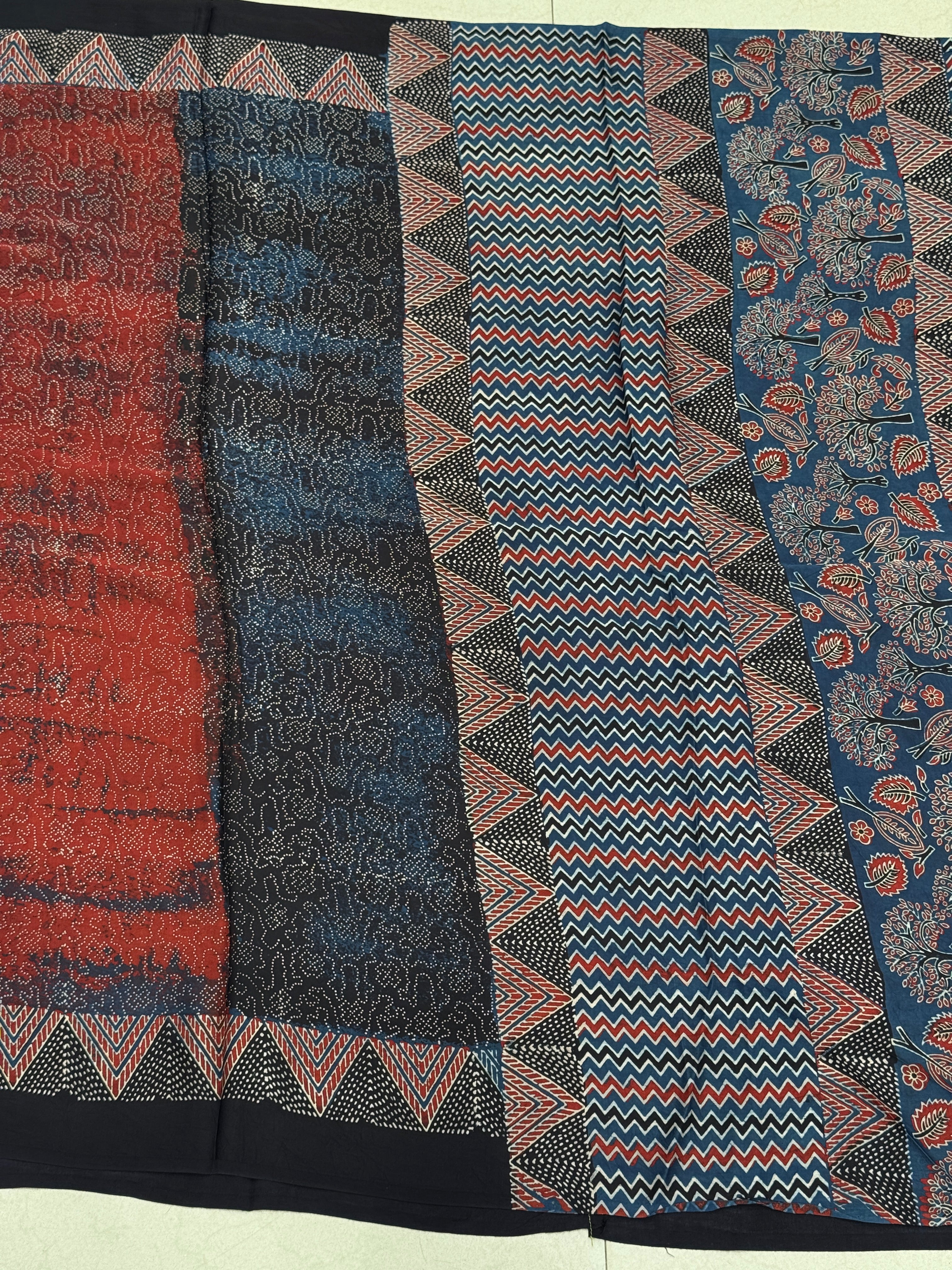 Red Contemporary Bandhej Style Hand Block Print Ajrkah Pure Gajji Silk Saree