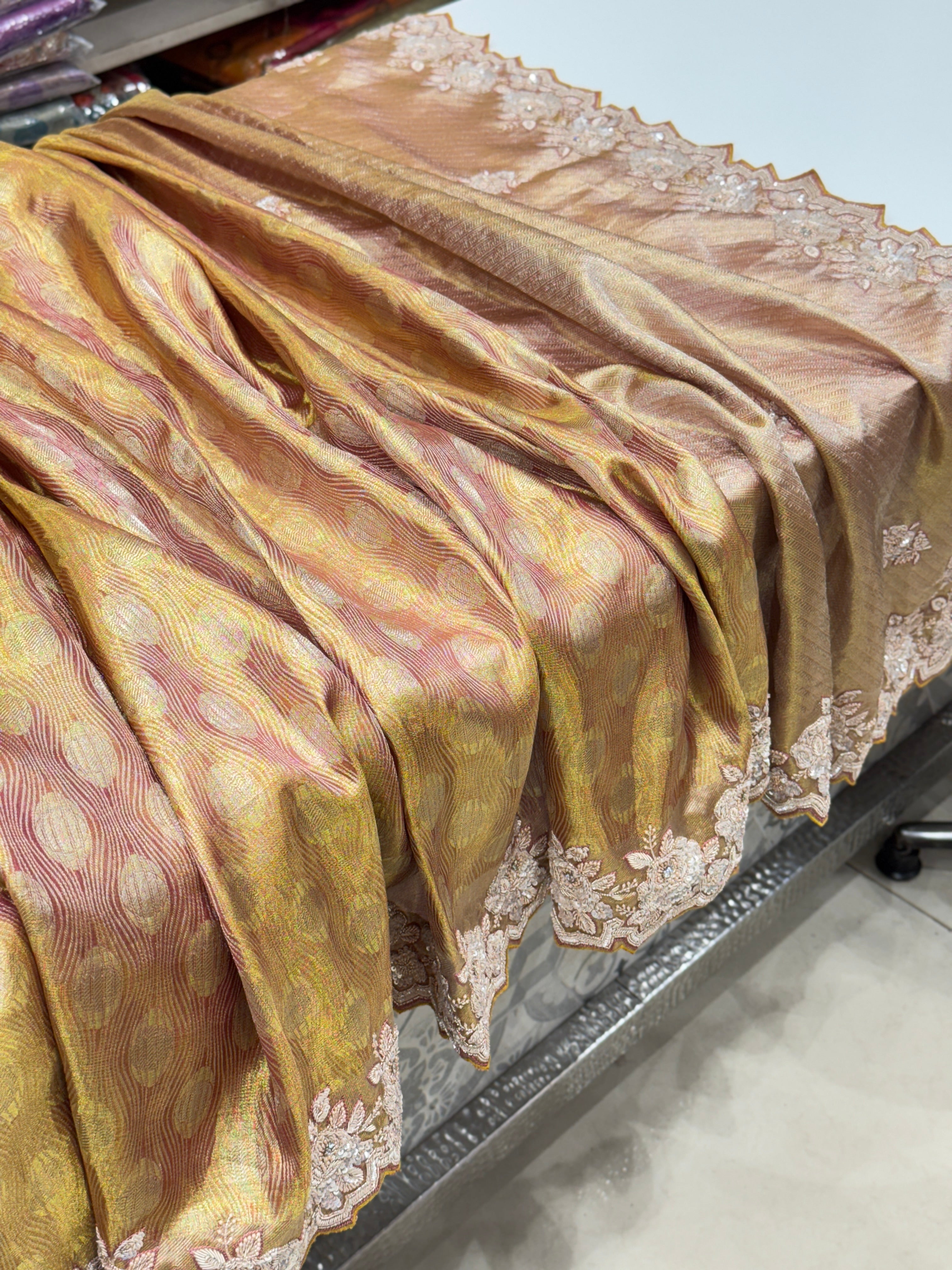 Rust Kanjivaram Hand Embroidery Saree