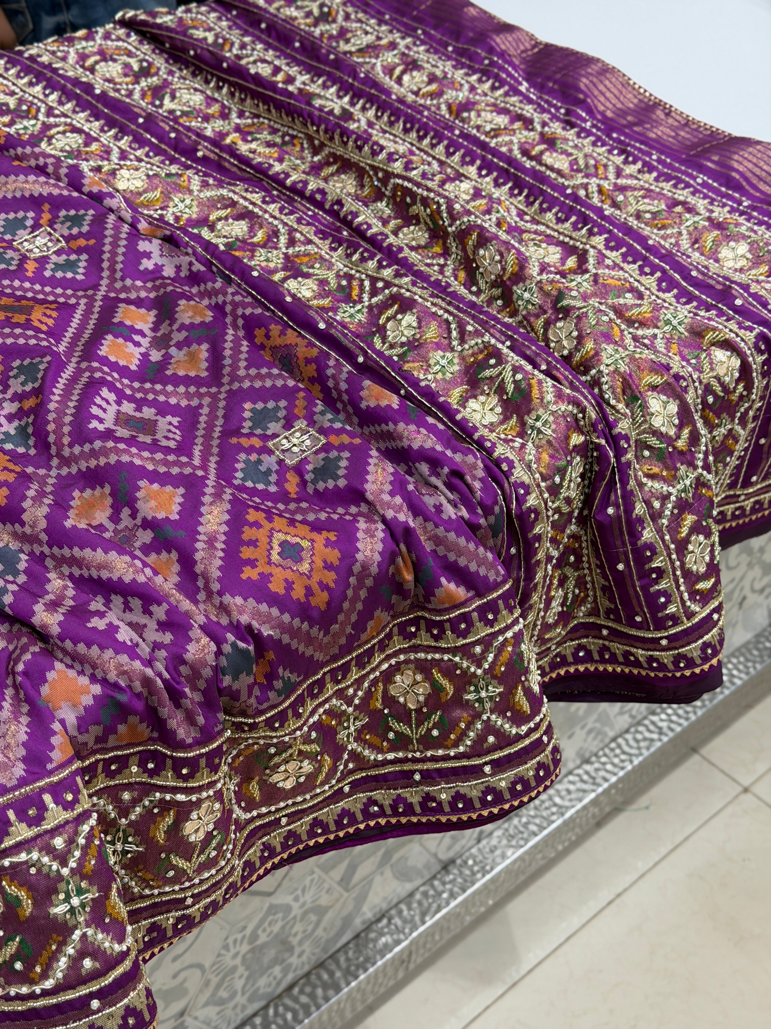 Violet Patola Ratan Chowk Hand Embroidery Saree