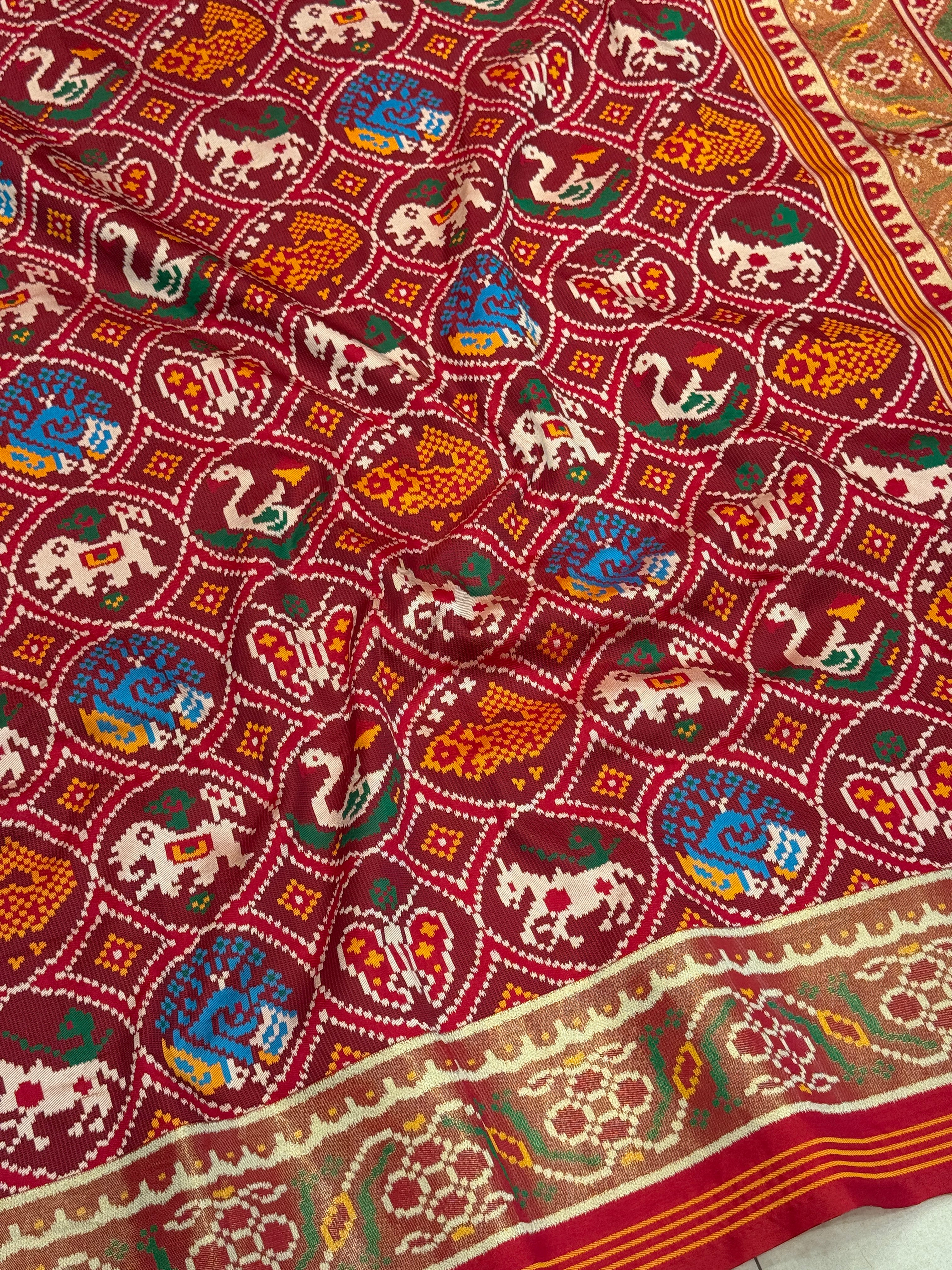 Red Navratan Chowk Semi Silk Weaved Patan Patola Saree
