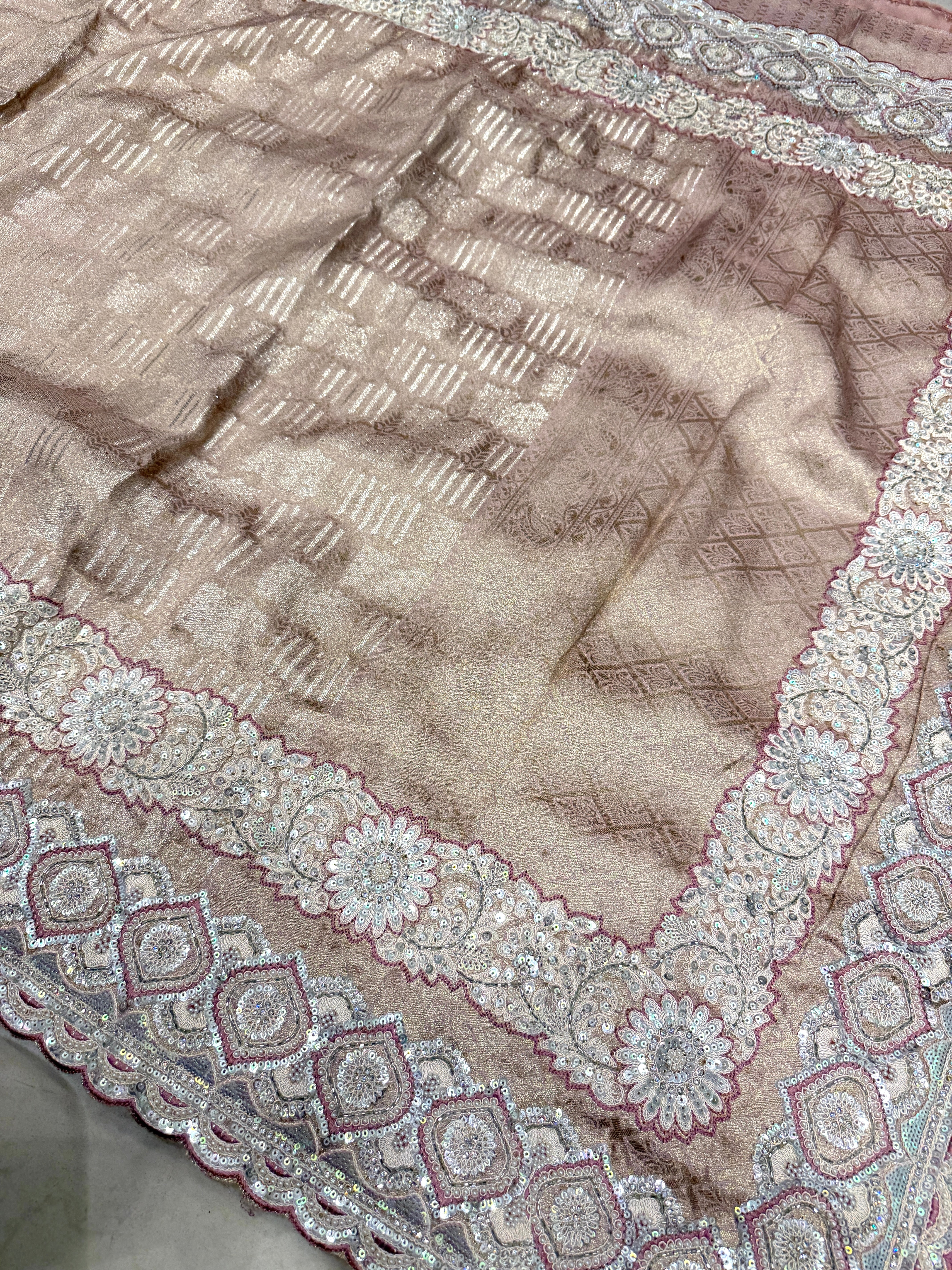 Nude Pink Tissue Silk Weaved Zari Embroidery Saree