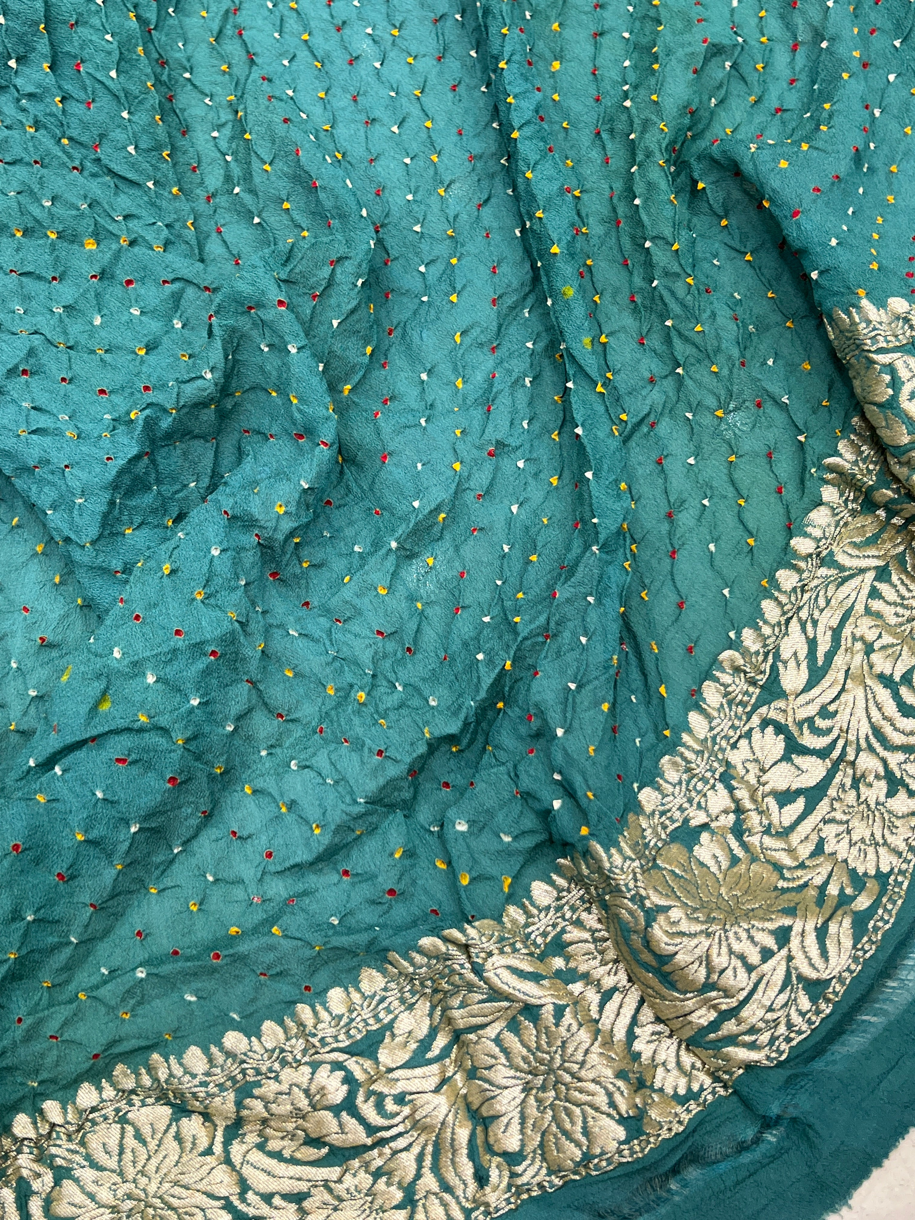 Sage Green Kadwa Weave Bandhej Saree