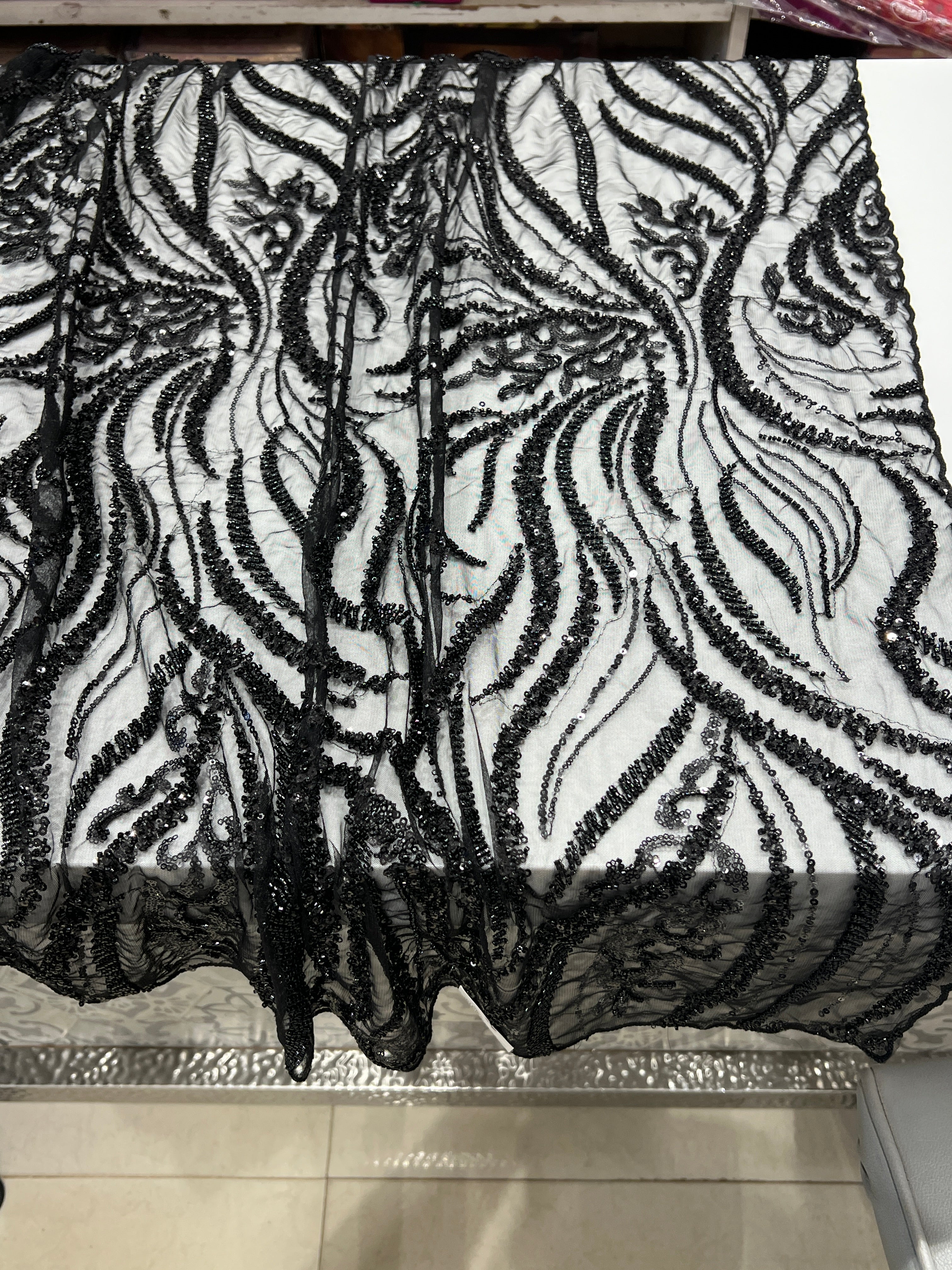 Black Soft Net Moti Sequin Embroidery Saree