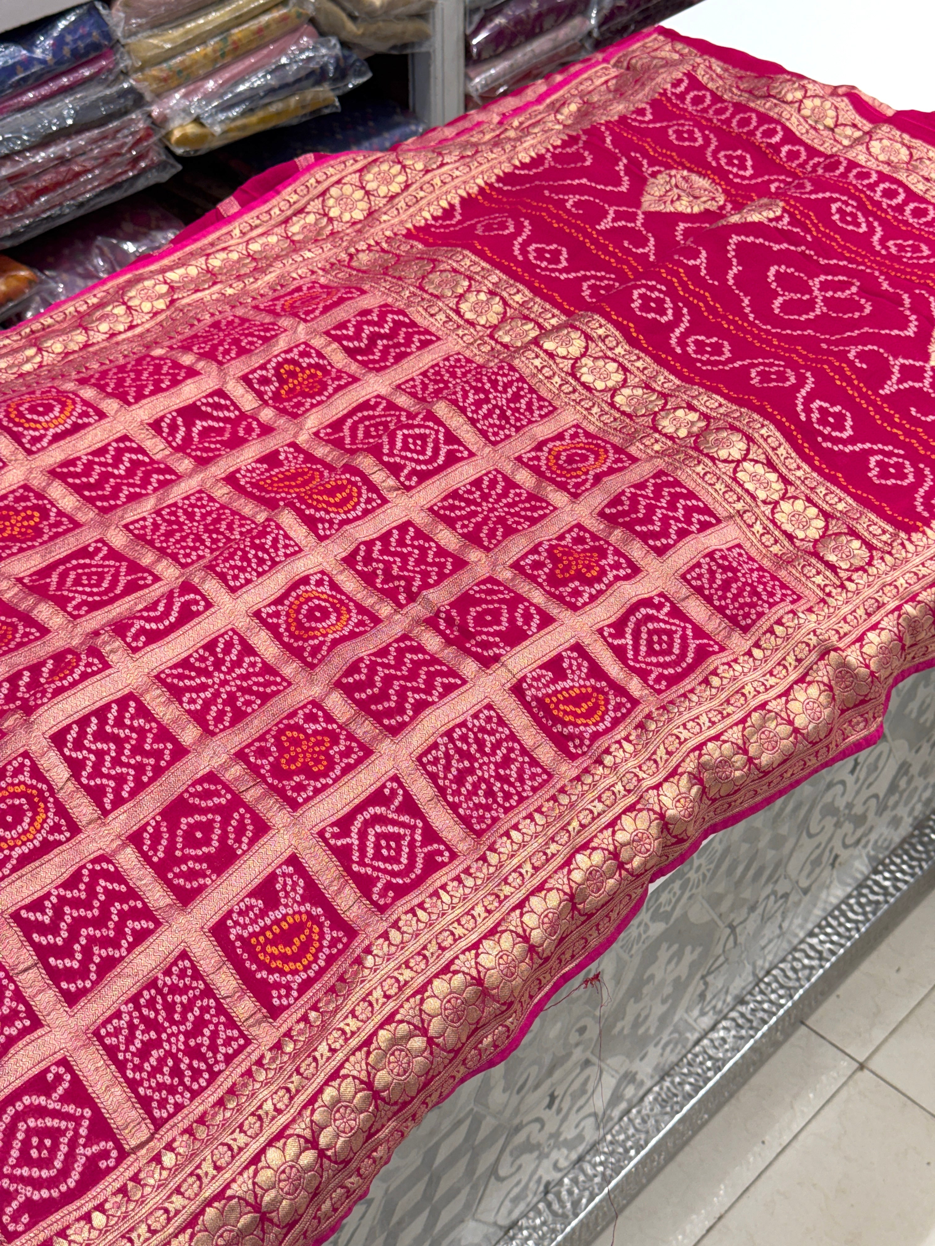 Rani Woven Bandhej Traditional Gharchola Saree