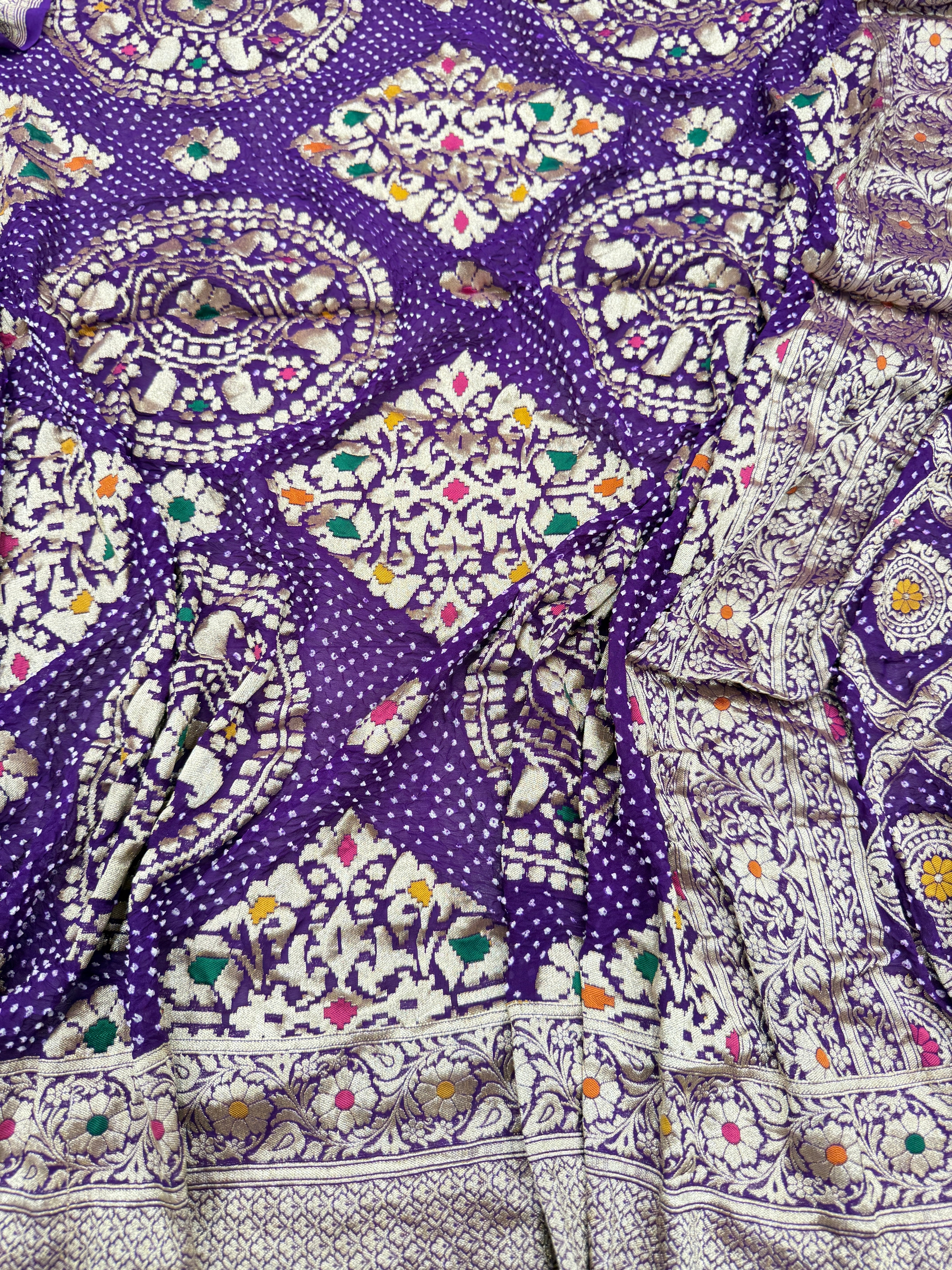 Violet Meenakari Jaal Rai Bandhej Georgette Bandhini Saree