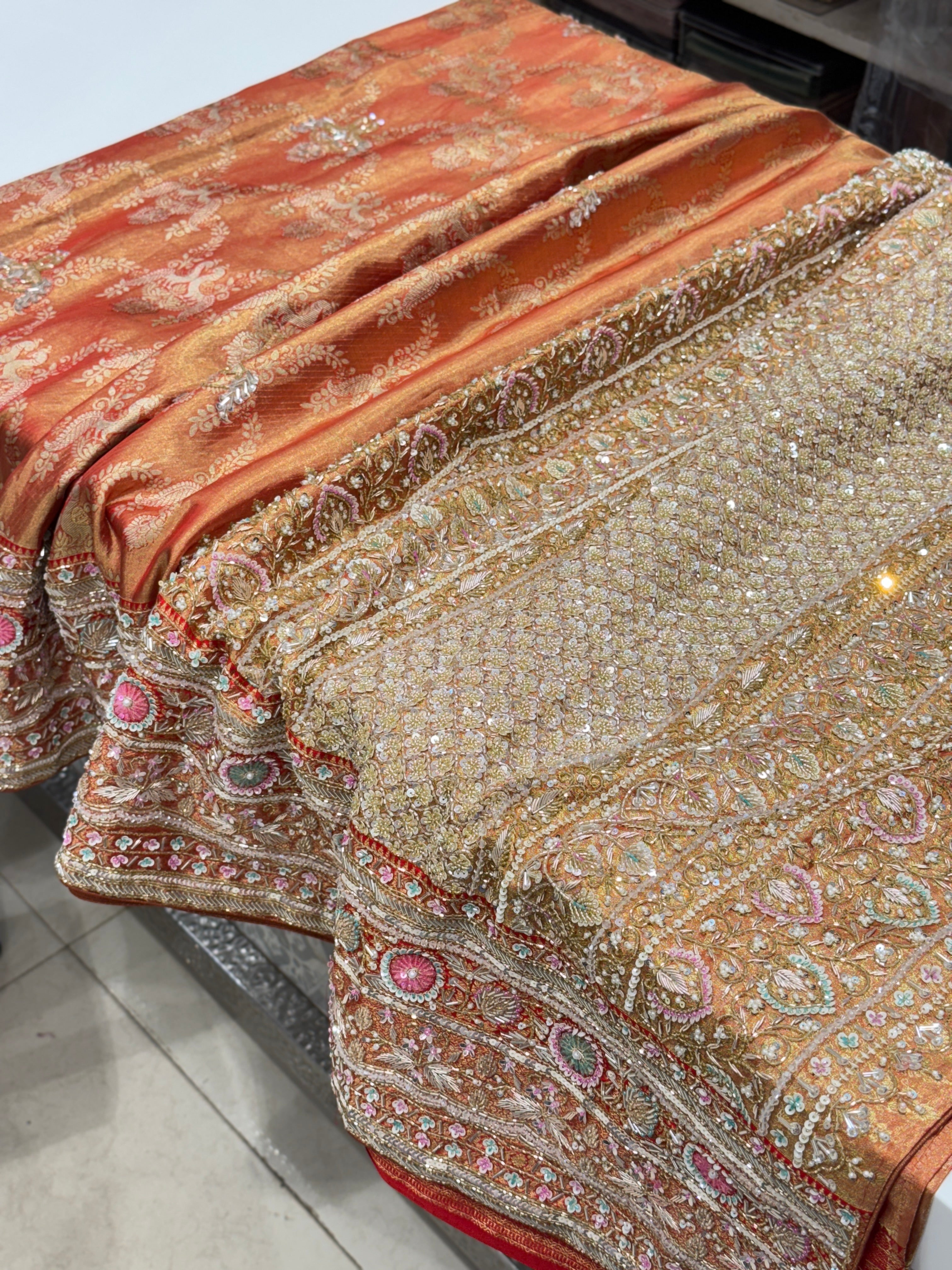 Red Kanjivaram Peacocks Hand Embroidery Saree