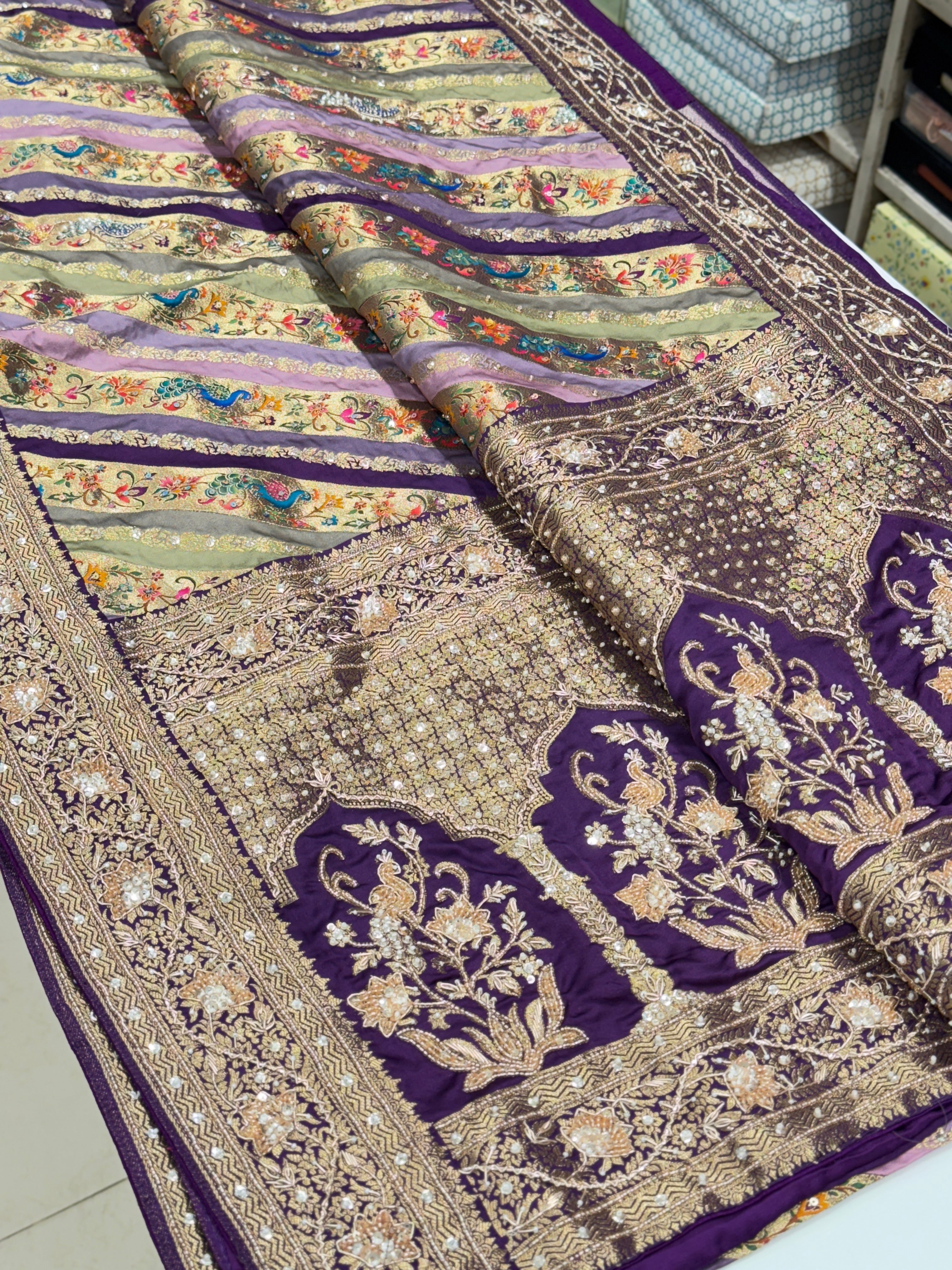 Violet Khushi Kapoor Inspired Banarasi Modal Rangkat Embroidery Saree