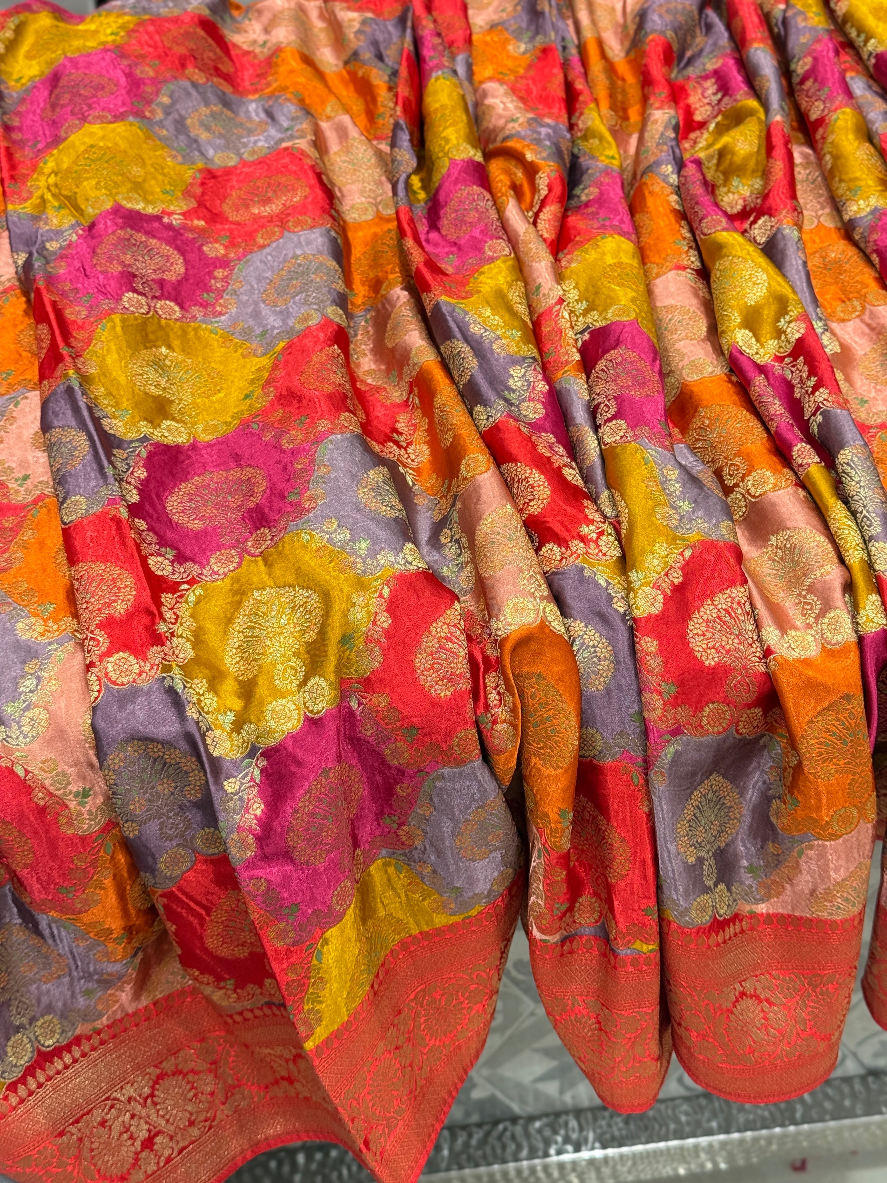 Yellow Rani Butta Banarasi Modal Satin Rangkat Saree