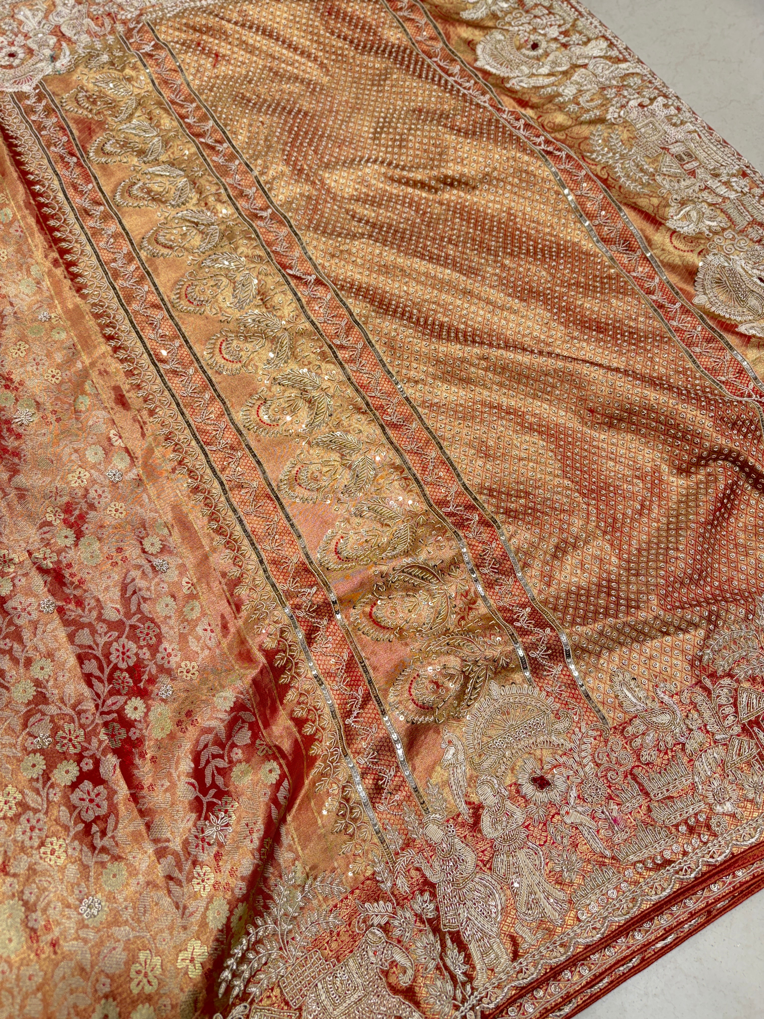 Red Tissue Kanjivaram Zardosi Doli Hand Embroidery Saree