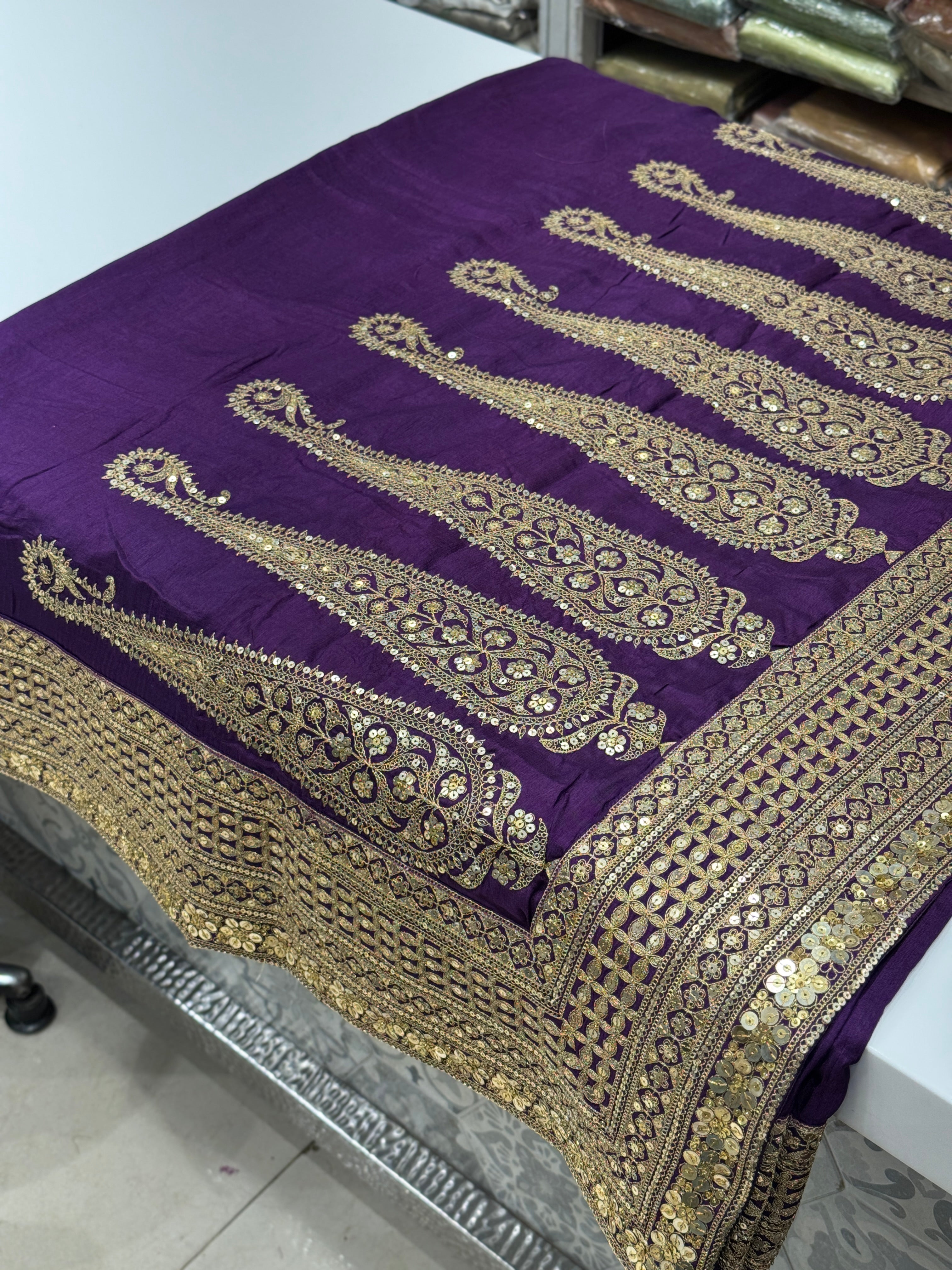 Wine Marodi Embroidery Pure Silk Saree Pallu Butta