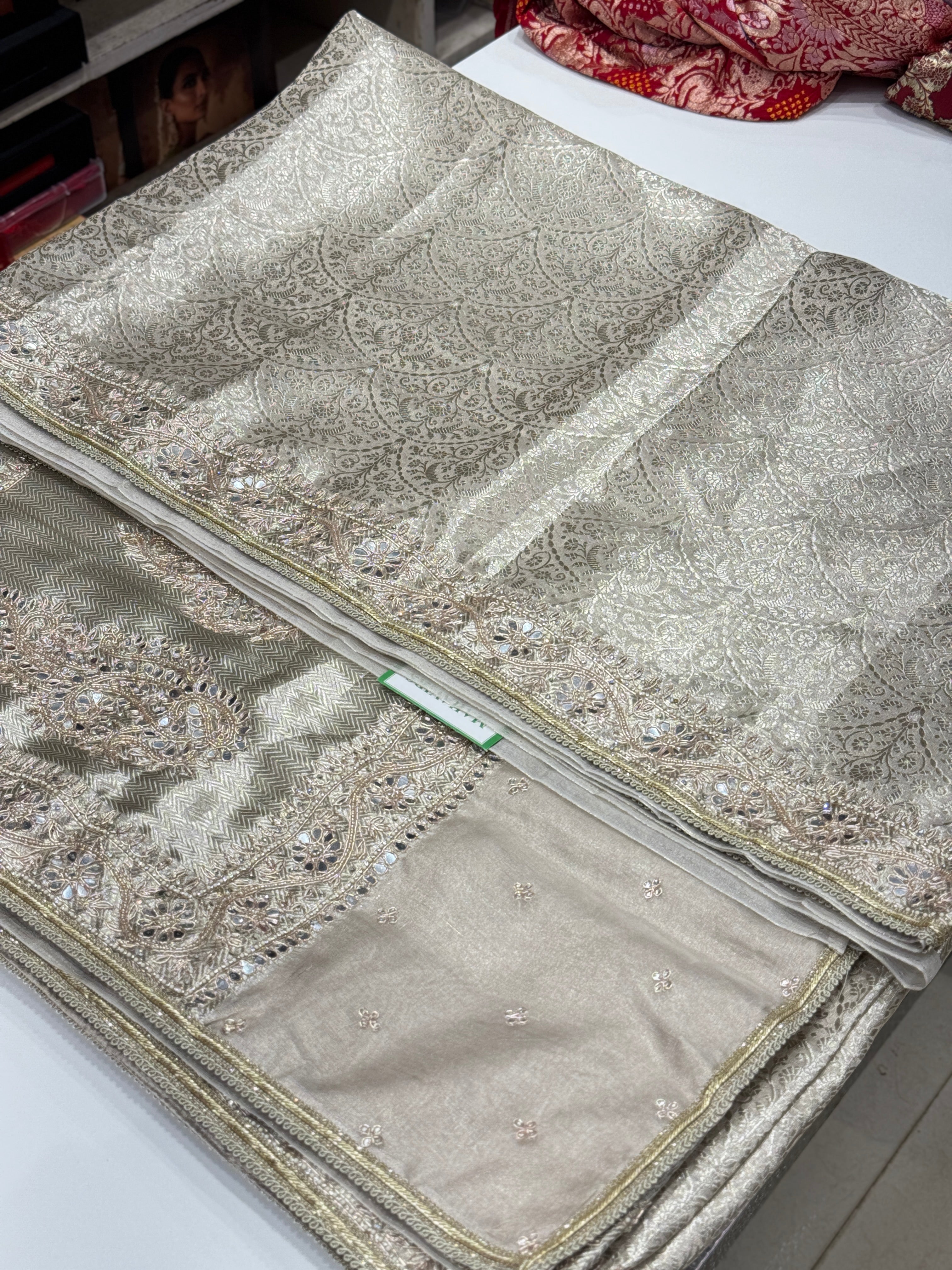 Silver Tissue Kanjivaram Hand Embroidery Saree