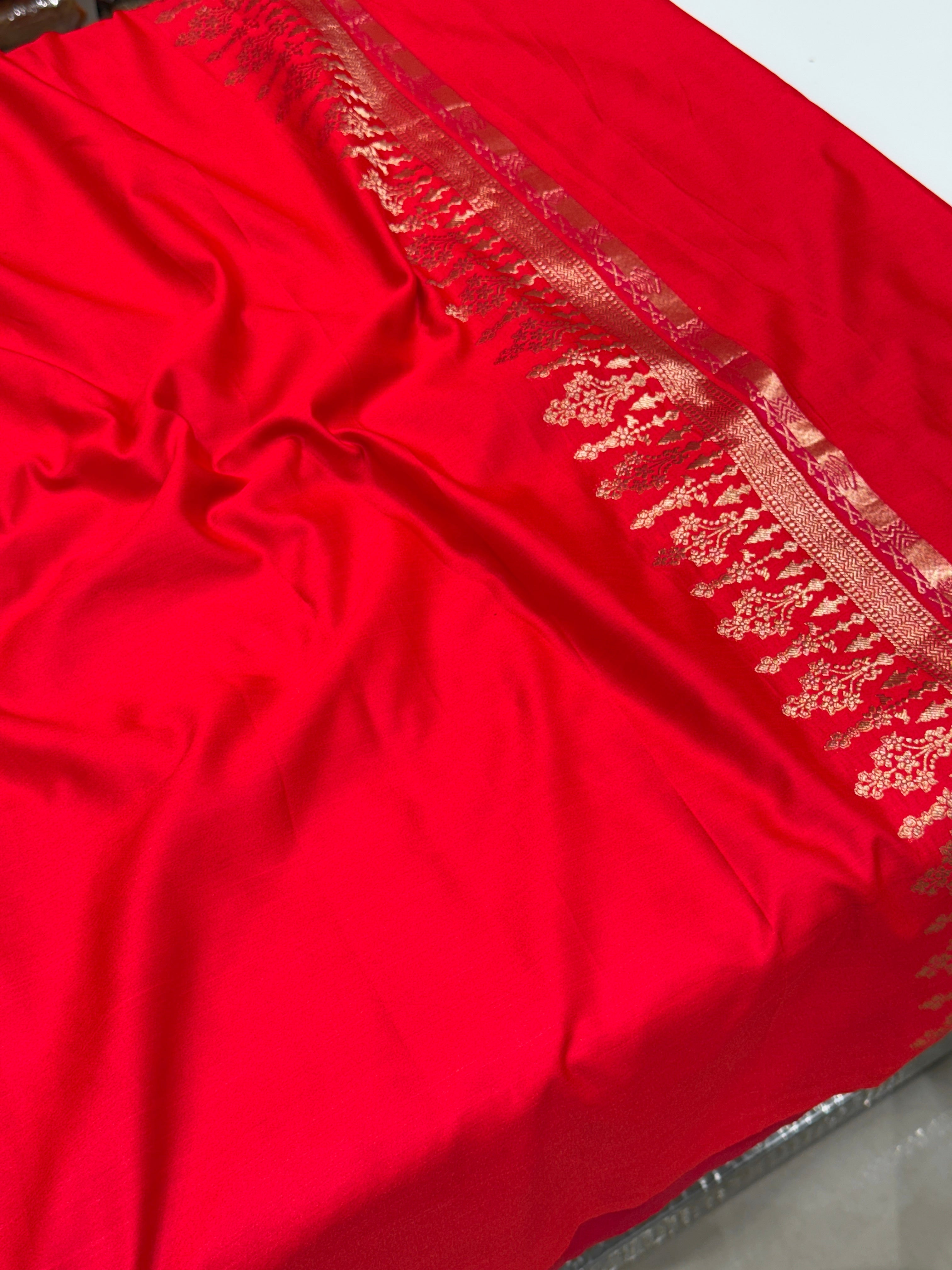 Red Banarasi Silk Small Butti Saree