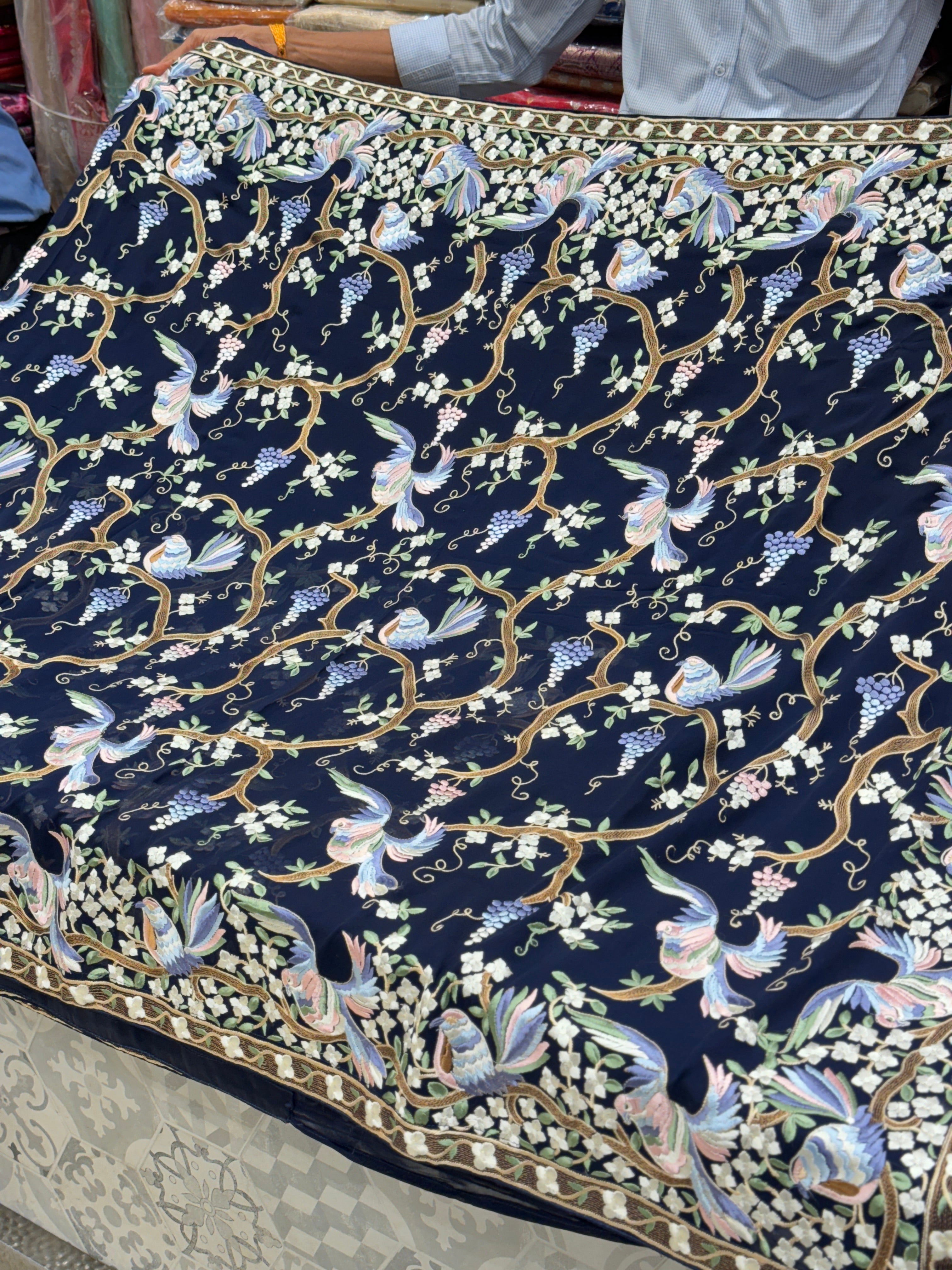 Blue Georgette Chakla Chakli Parsi Gara Saree