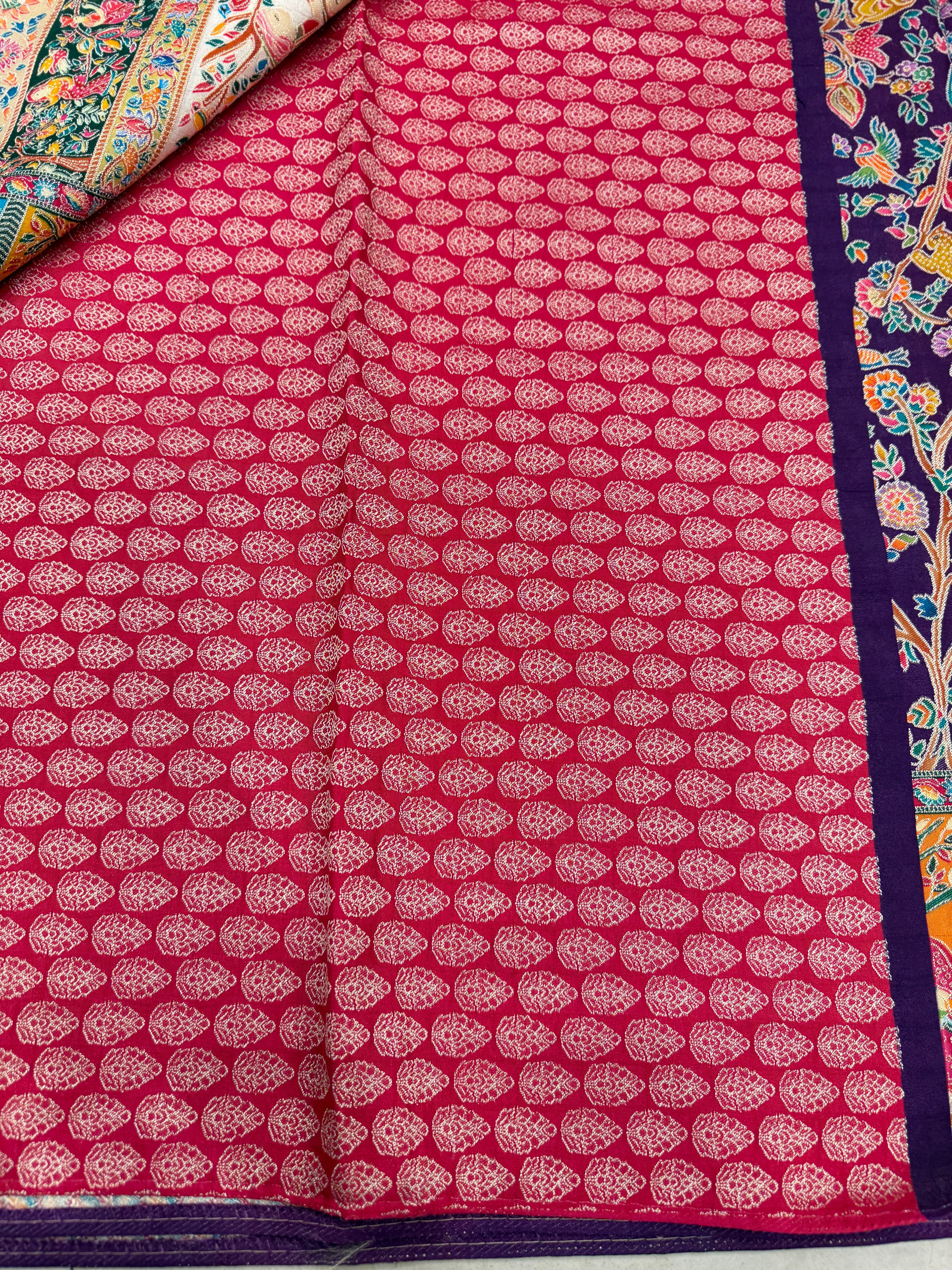 Wine Baluchari Weaved Pashmina Style Multi Colour Saree