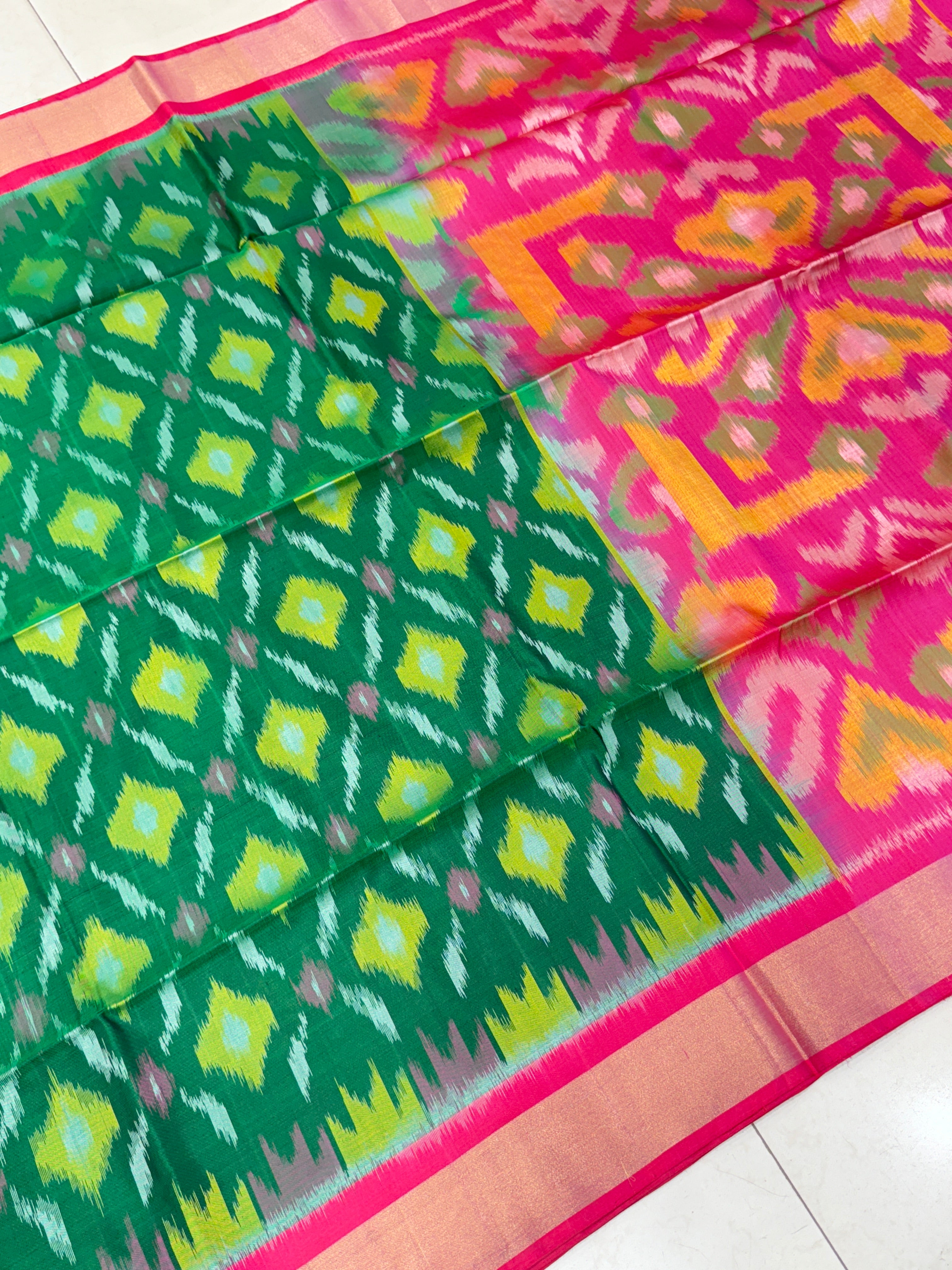 Bottle Green Rani Pochampally Ikat Patola Saree