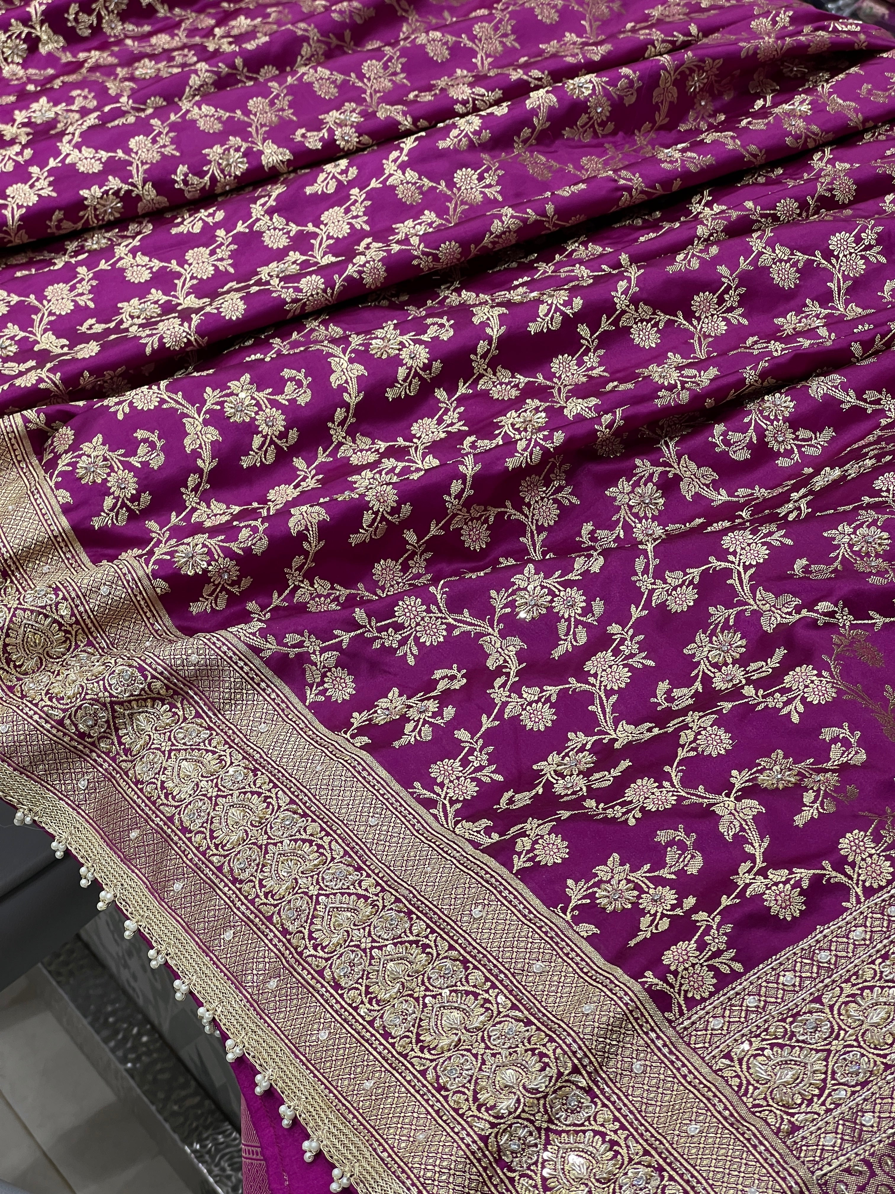 Violet Banarasi Small Jaal Hand Embroidery
