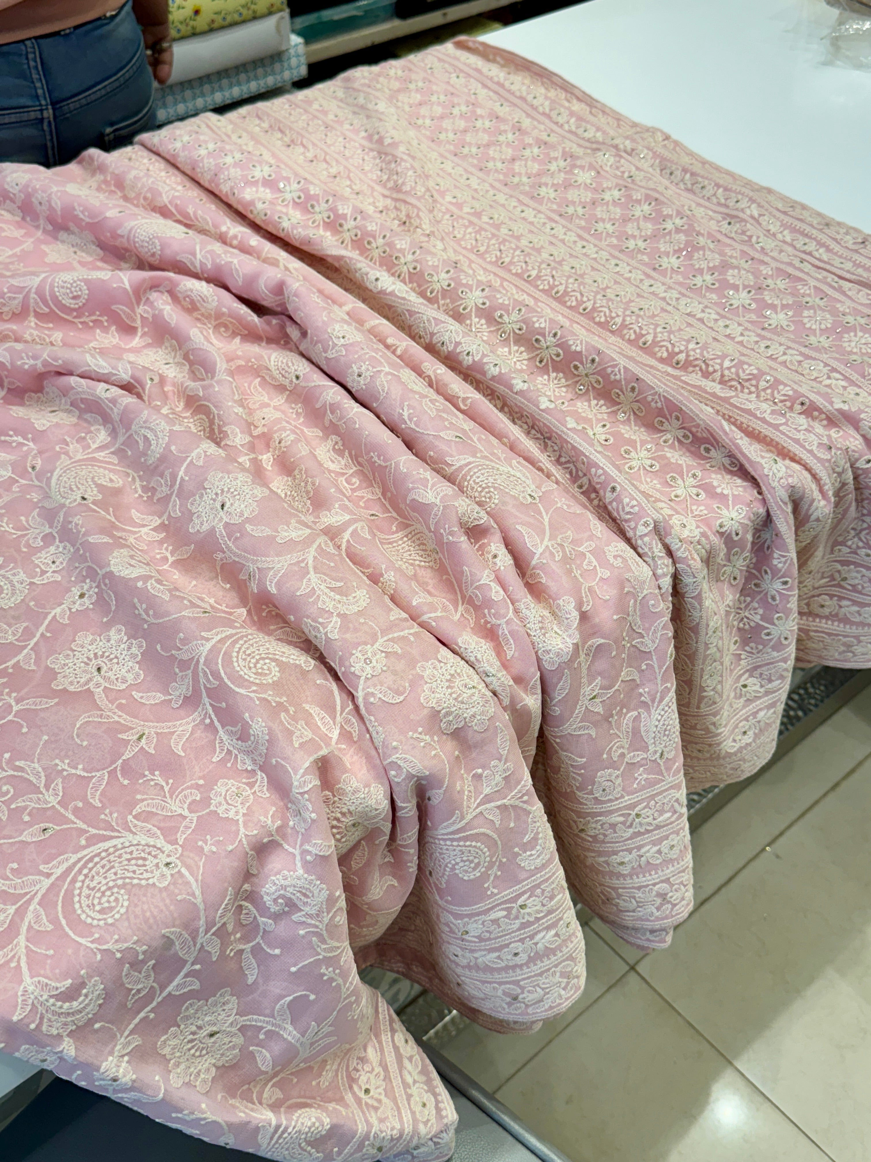 Pink Chikankari Saree with Badla Work