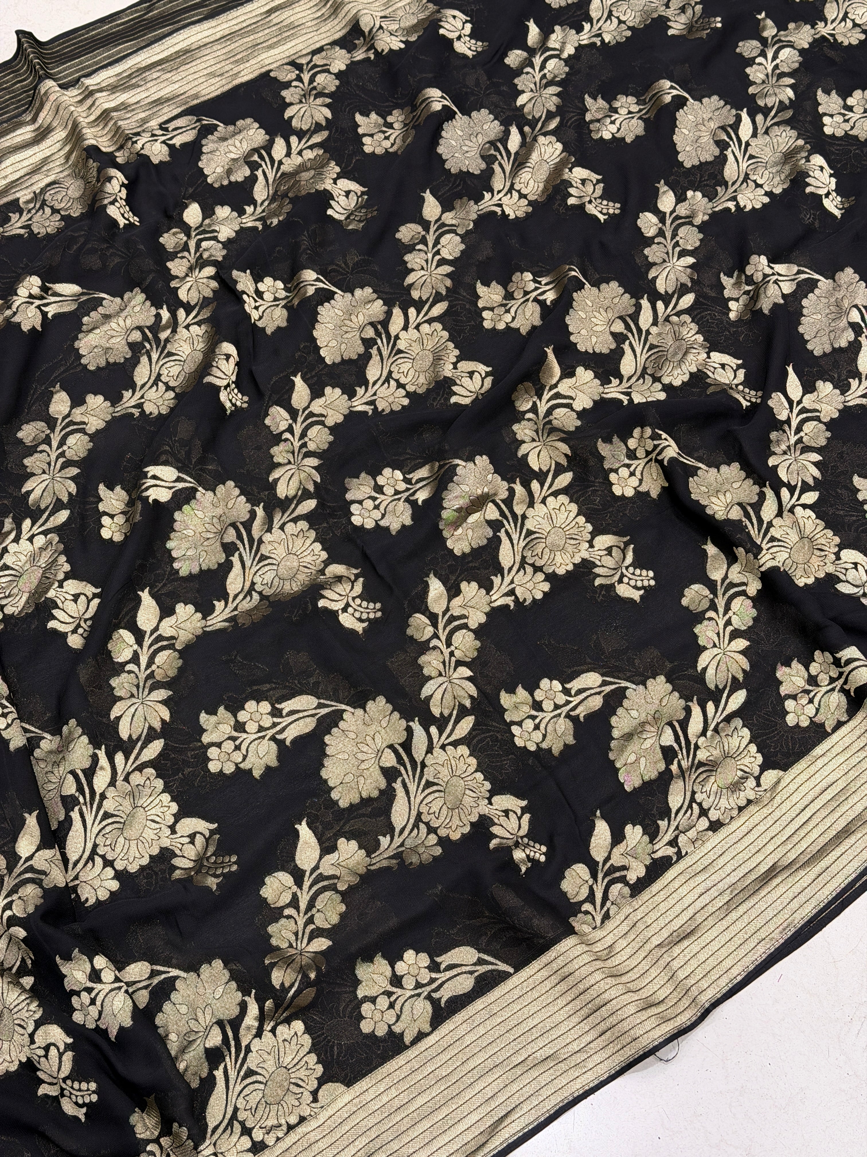 Black Banarasi Khaddi Georgette Zari Jaal Saree