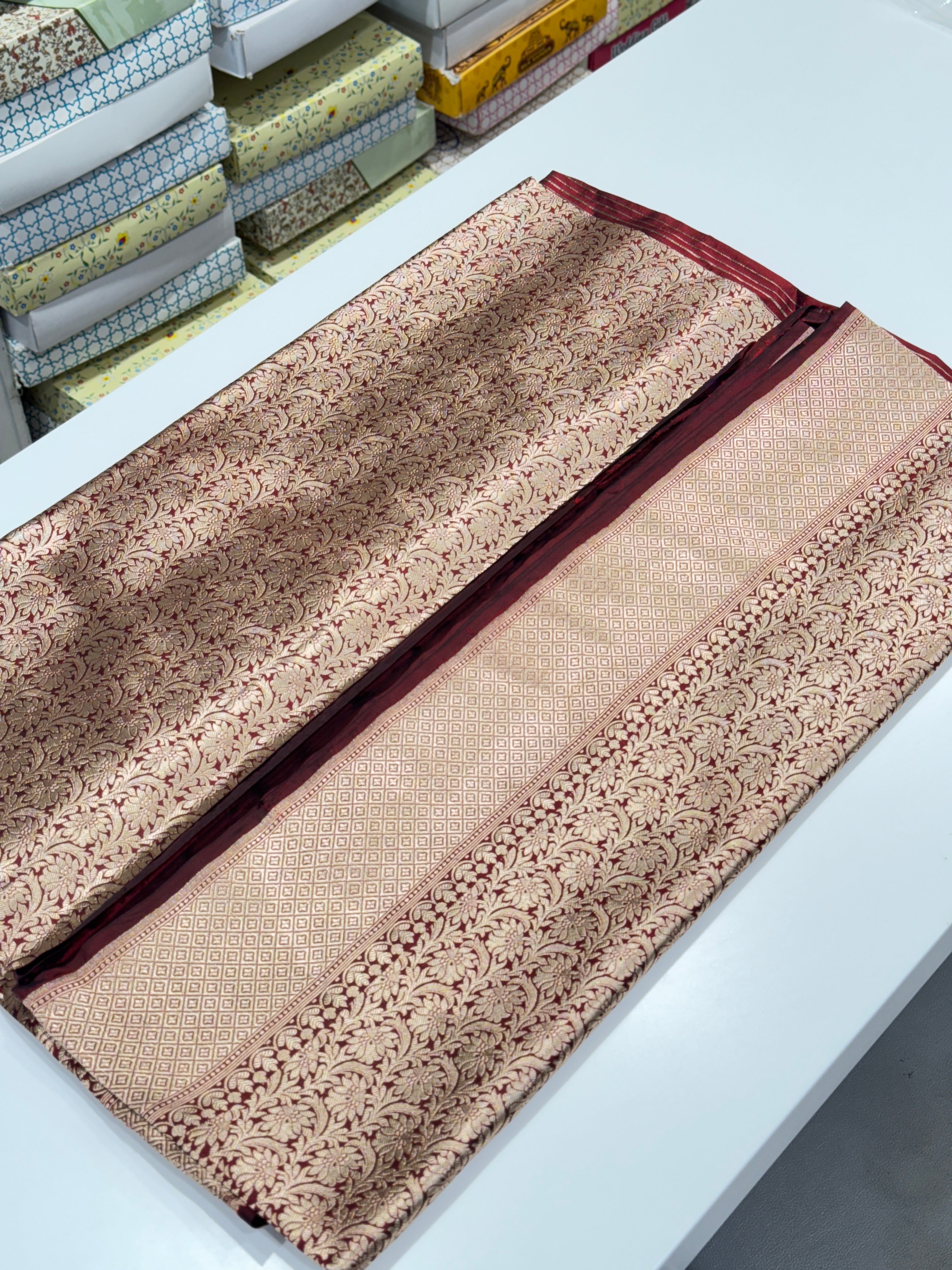 Dark Maroon Handloom Banarasi Katan Silk Saree