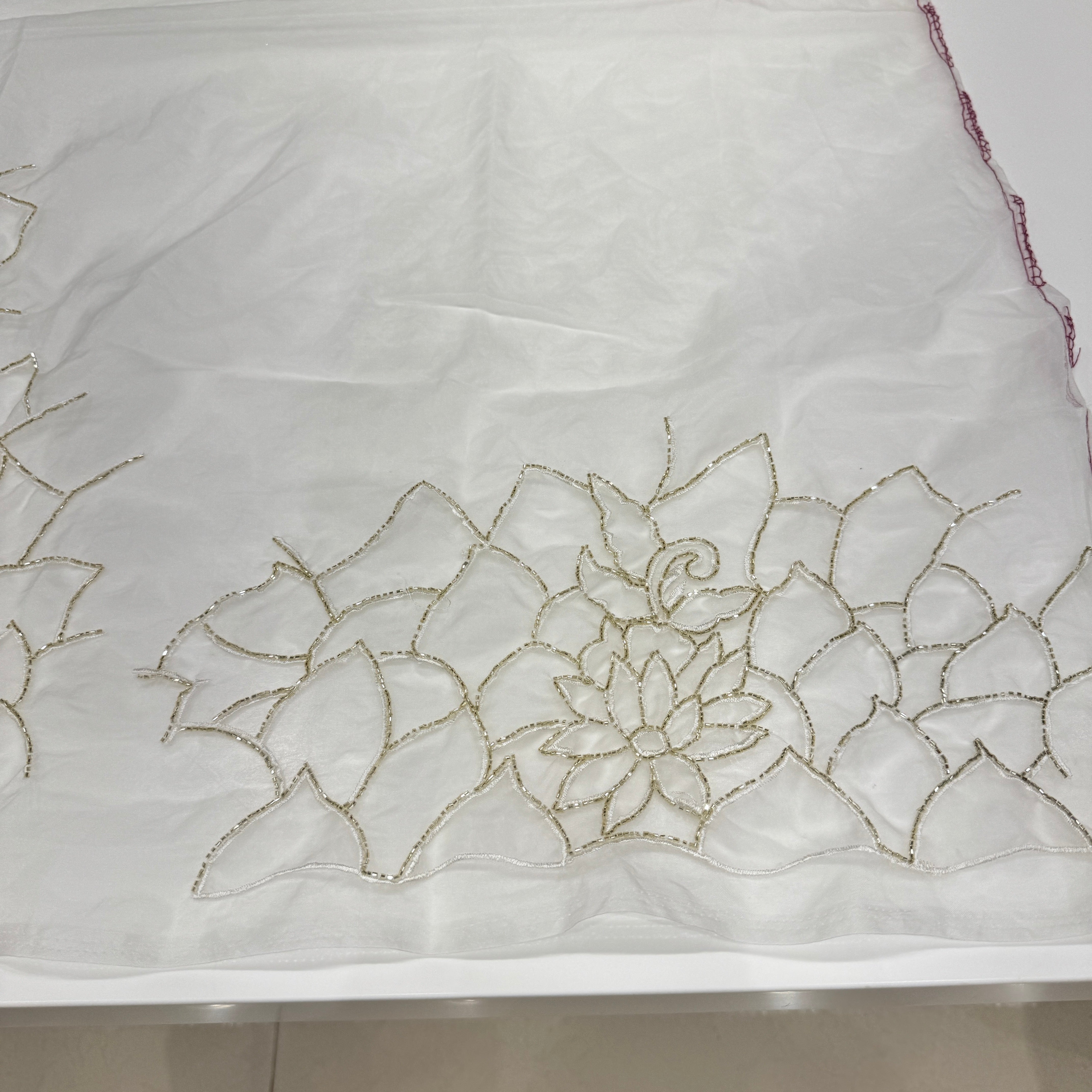 White Organza Hand Embroidery Blouse Piece