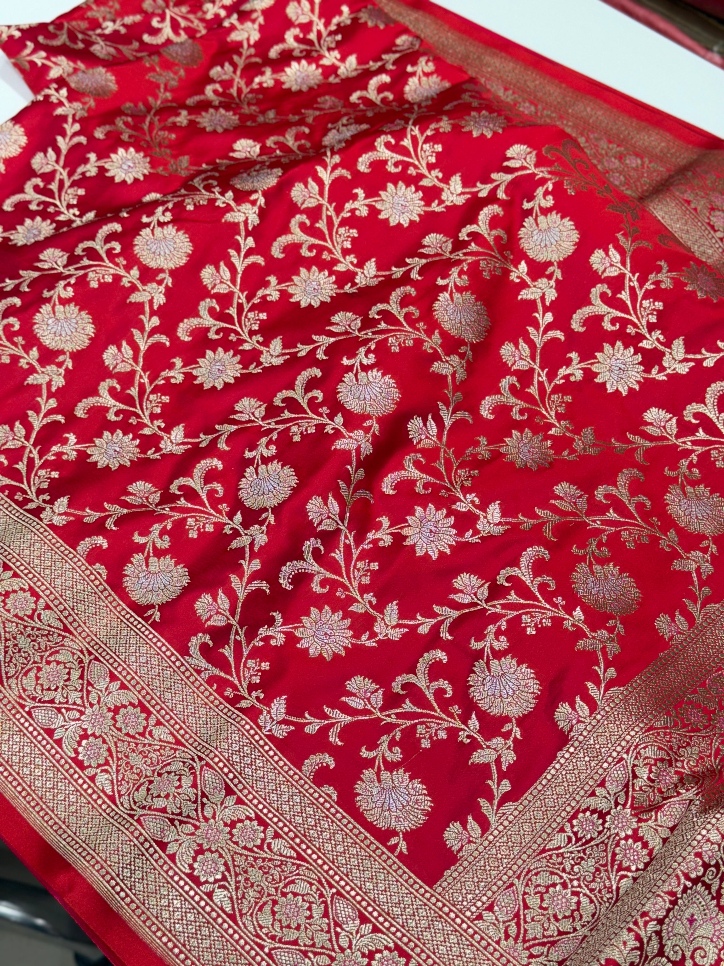 Red Banarasi Silk Small Jaal Saree