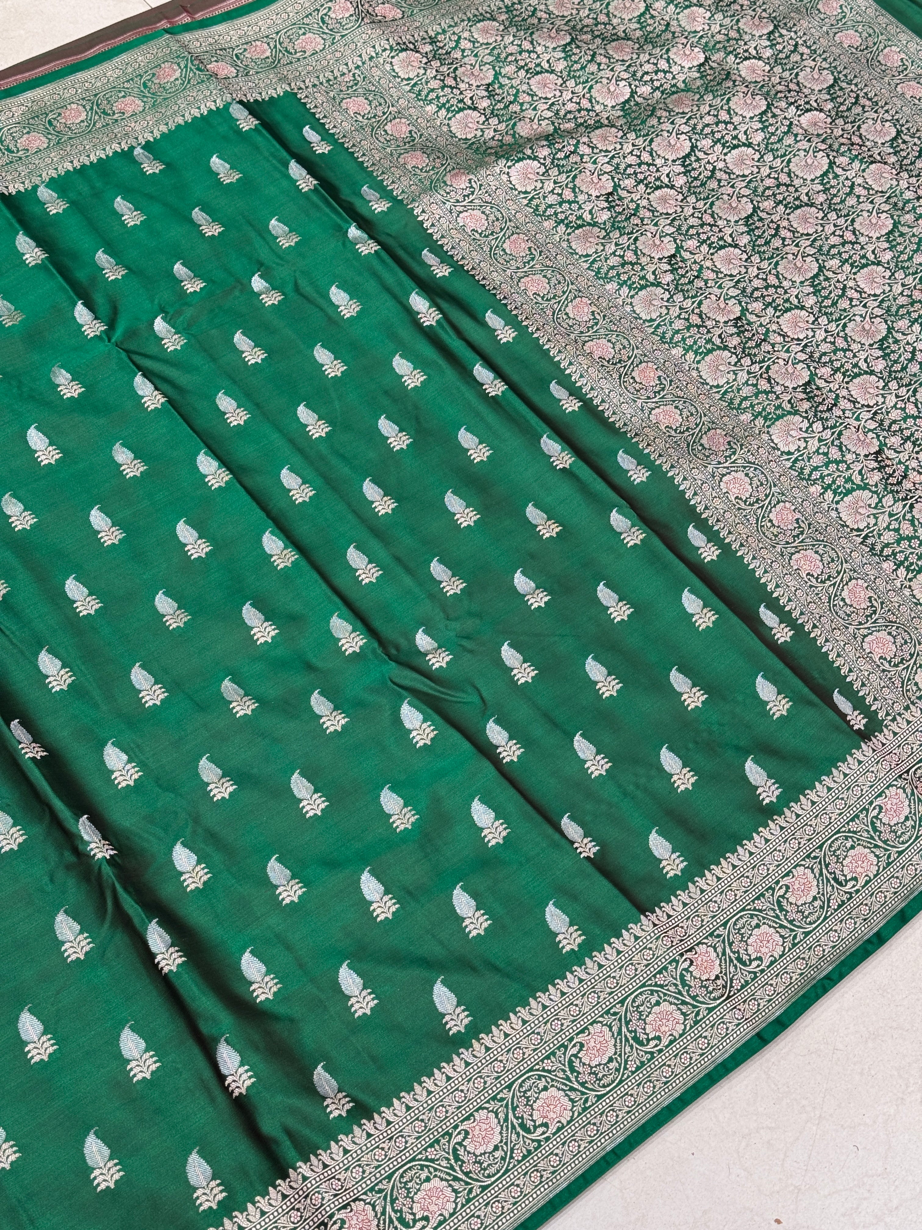 Bottle Green Banarasi Silk Sona Roopa Buttis Saree