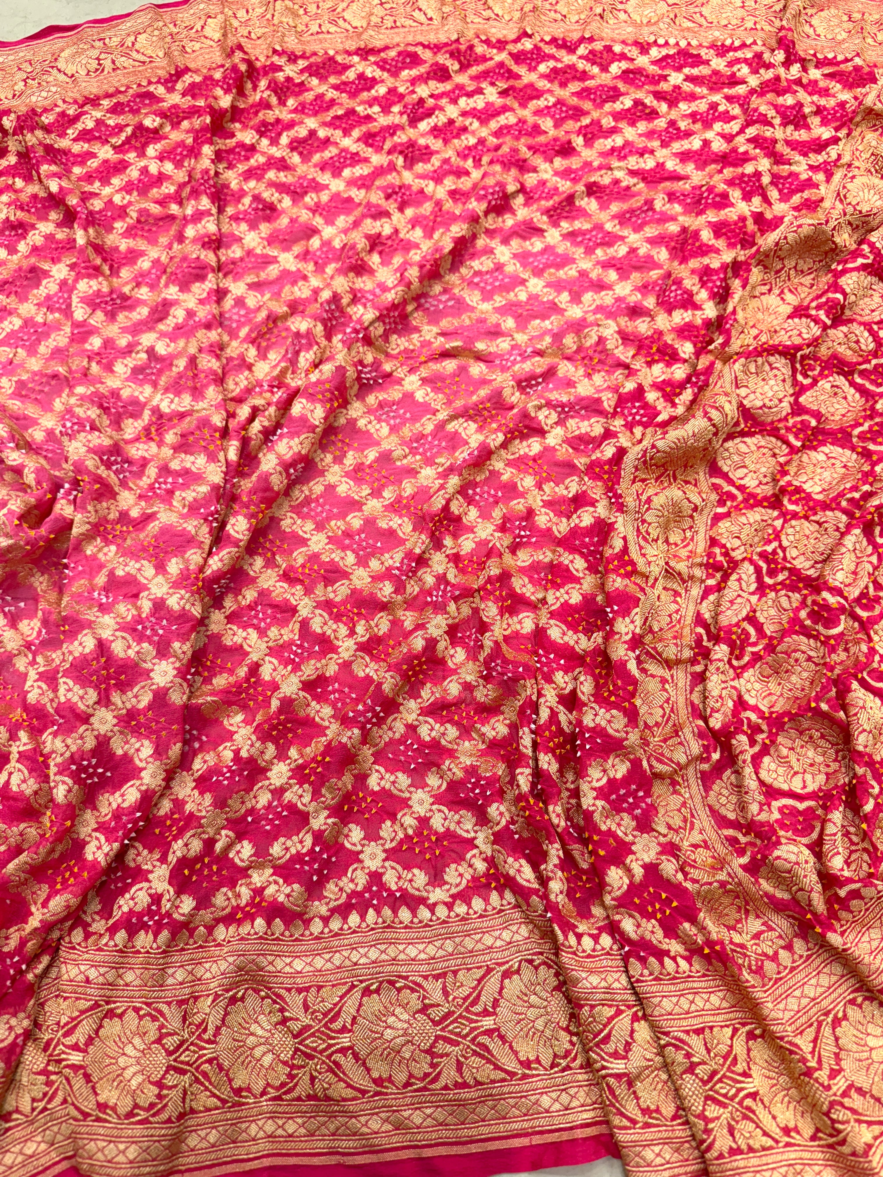 Shaded Pink Peach Bandhej Bandhini Saree