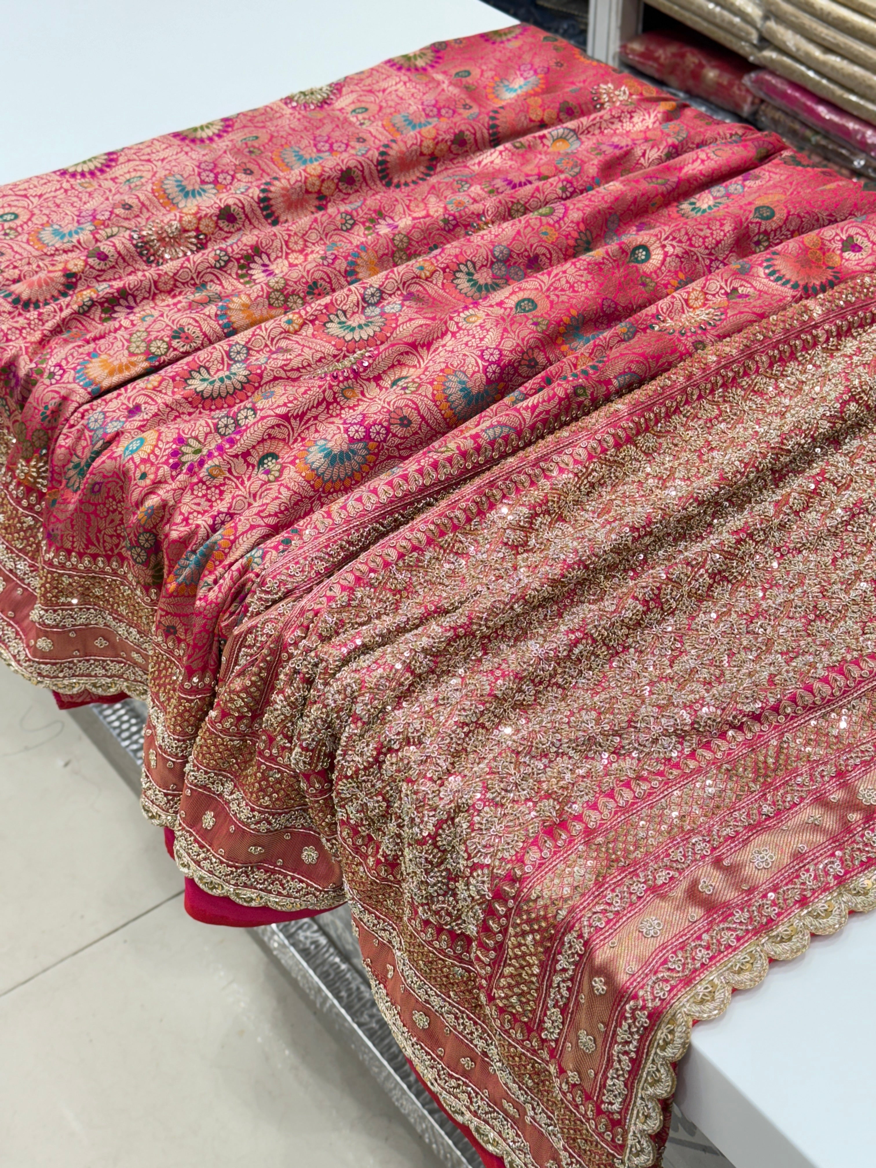 Rani Pink Banarasi Khinkhwab Zardosi Embroidery Saree