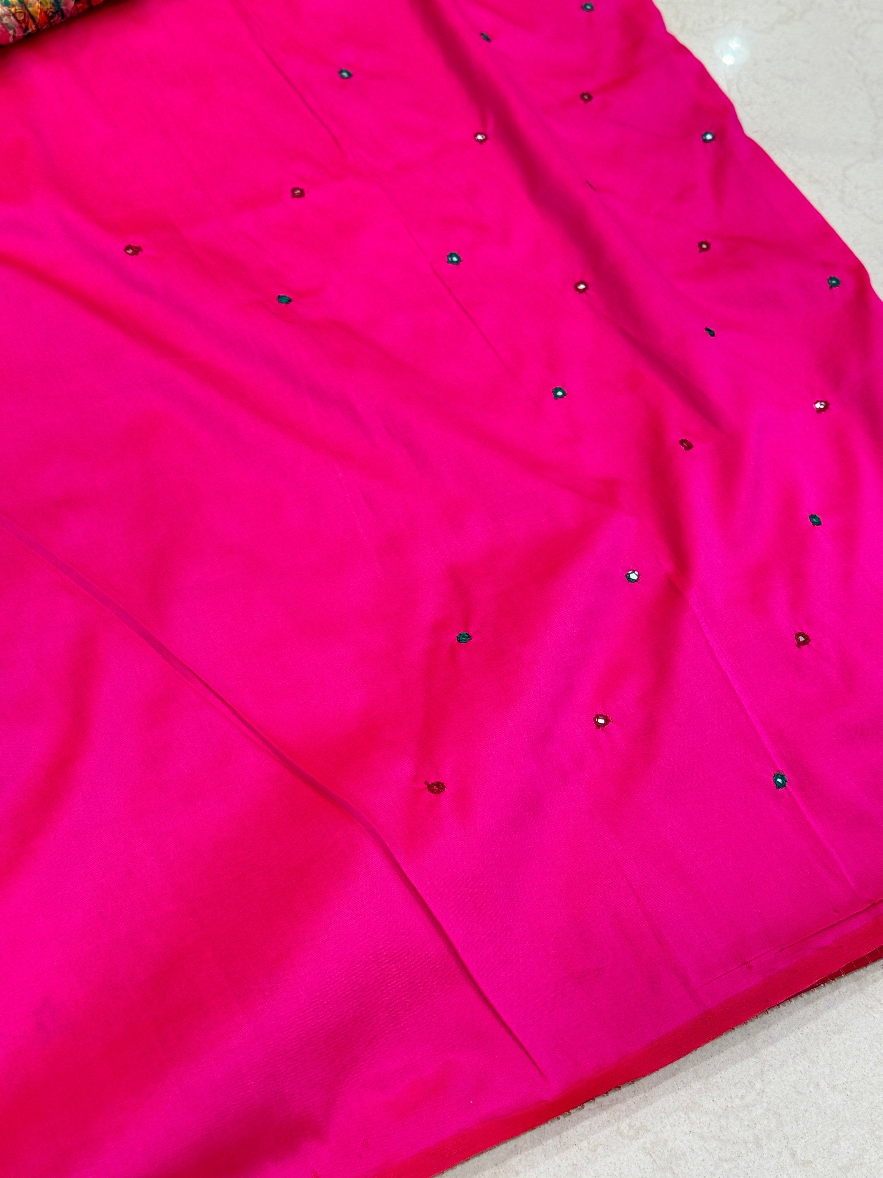 Red Patola Kutchi Moti Embroidery Saree