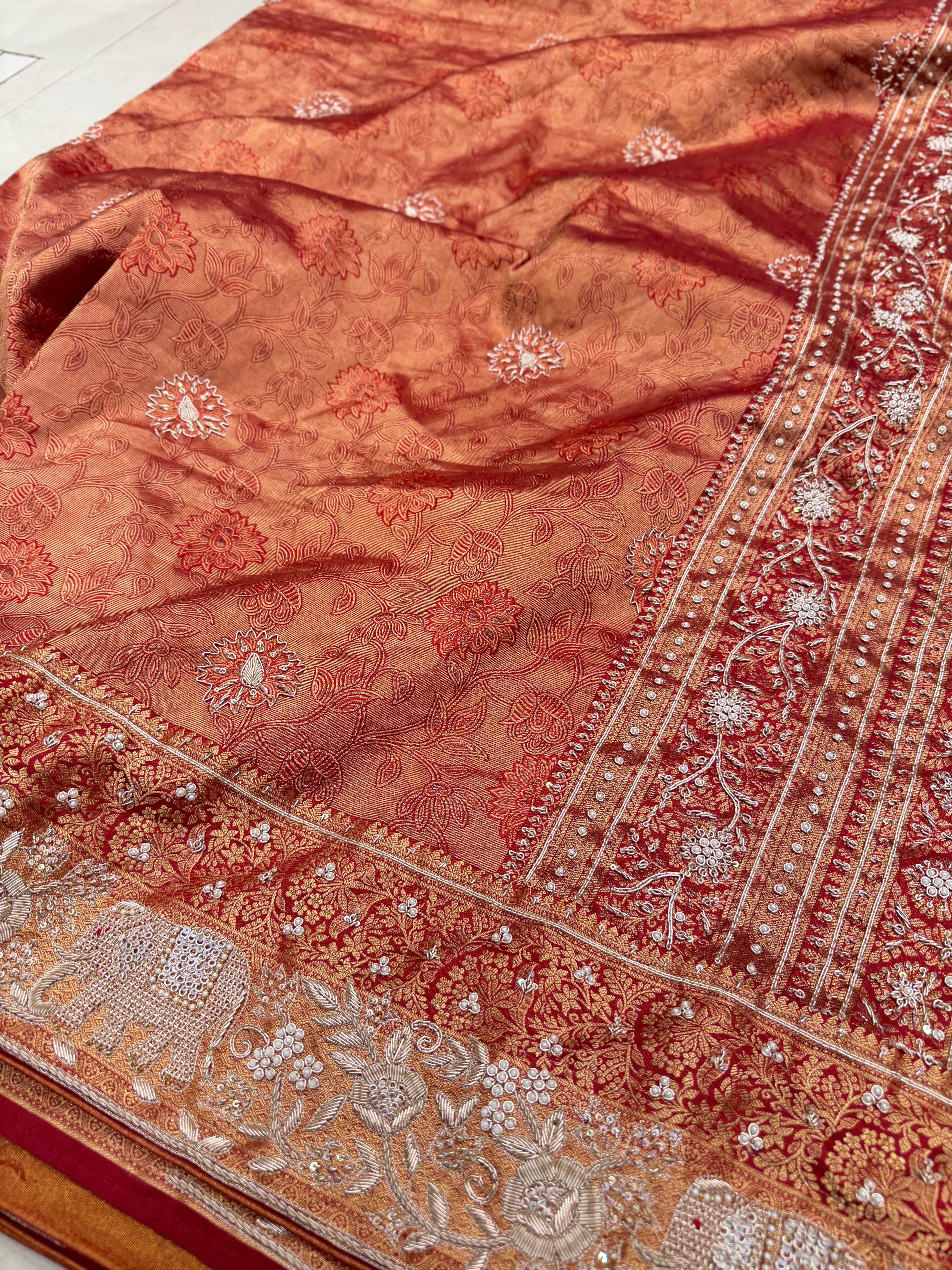 Maroon Brocade Kanjivaram Zardodi Hand Embroidery Saree