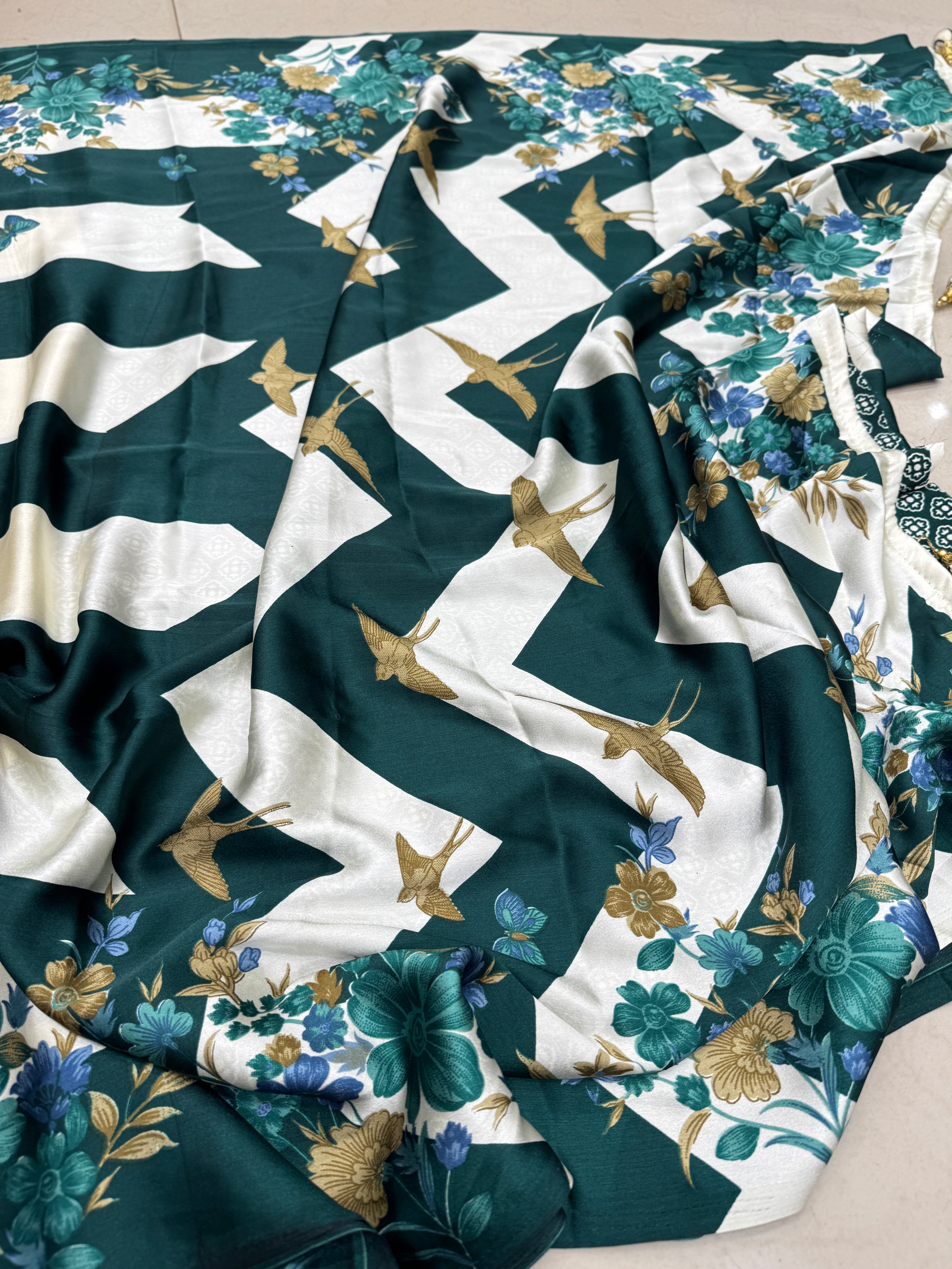 Trisha Krishnan Inspired Bottle Green Contemporary Satin Saree