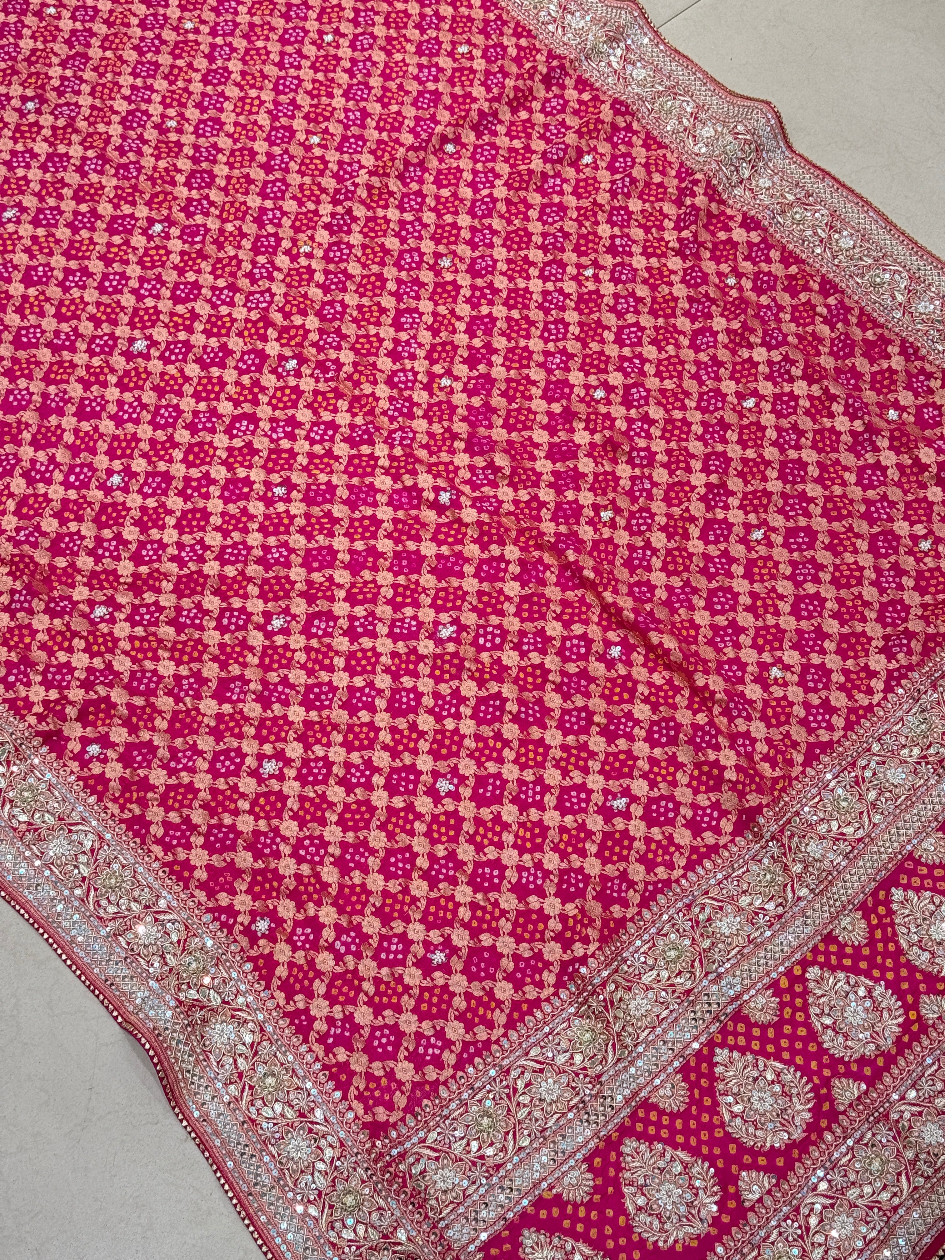 Rani Hand Embroidery Zardosi Bandhej Dupatta