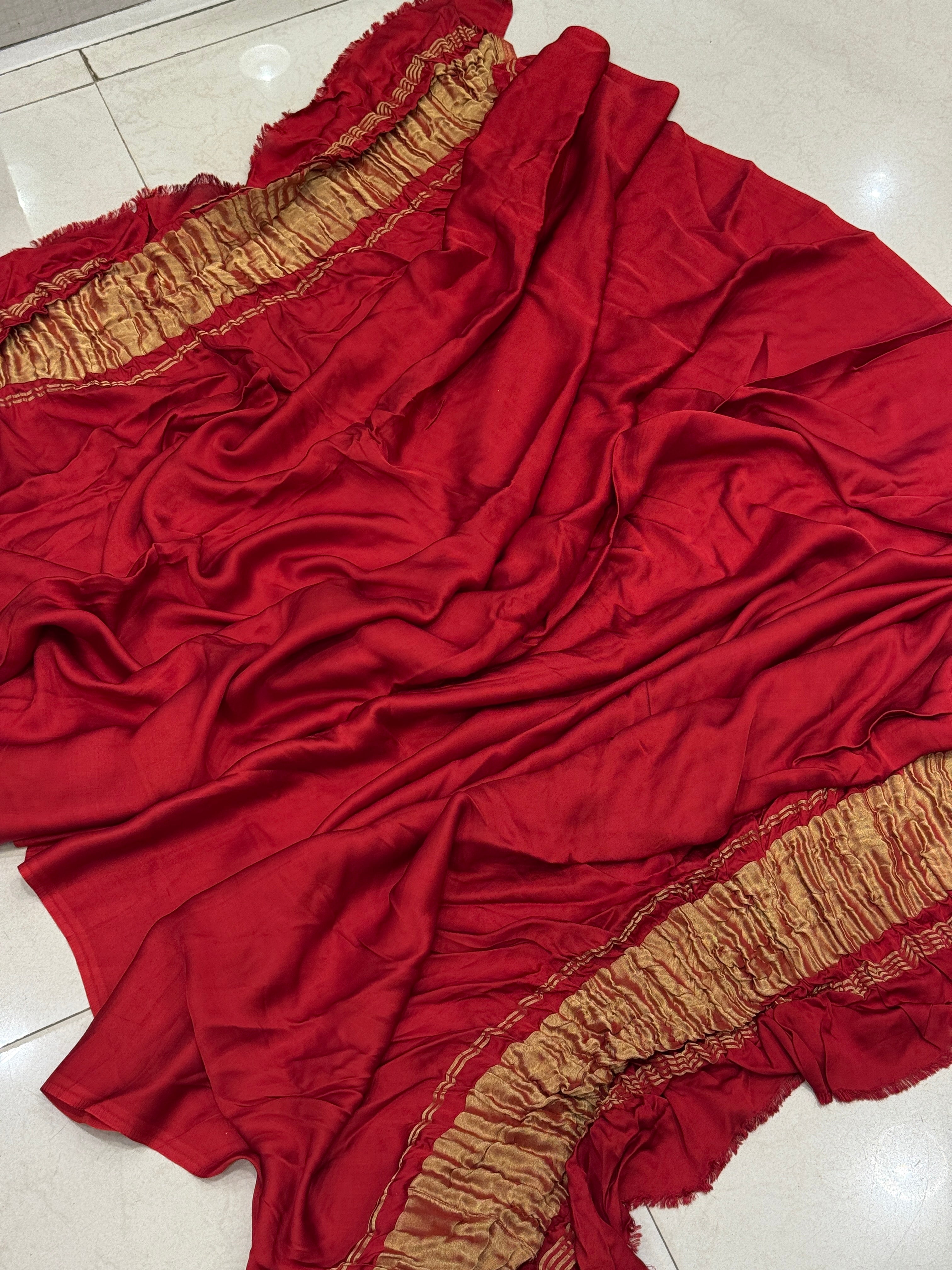 Red Gajji Silk Modal Lagdi Patta Dupatta