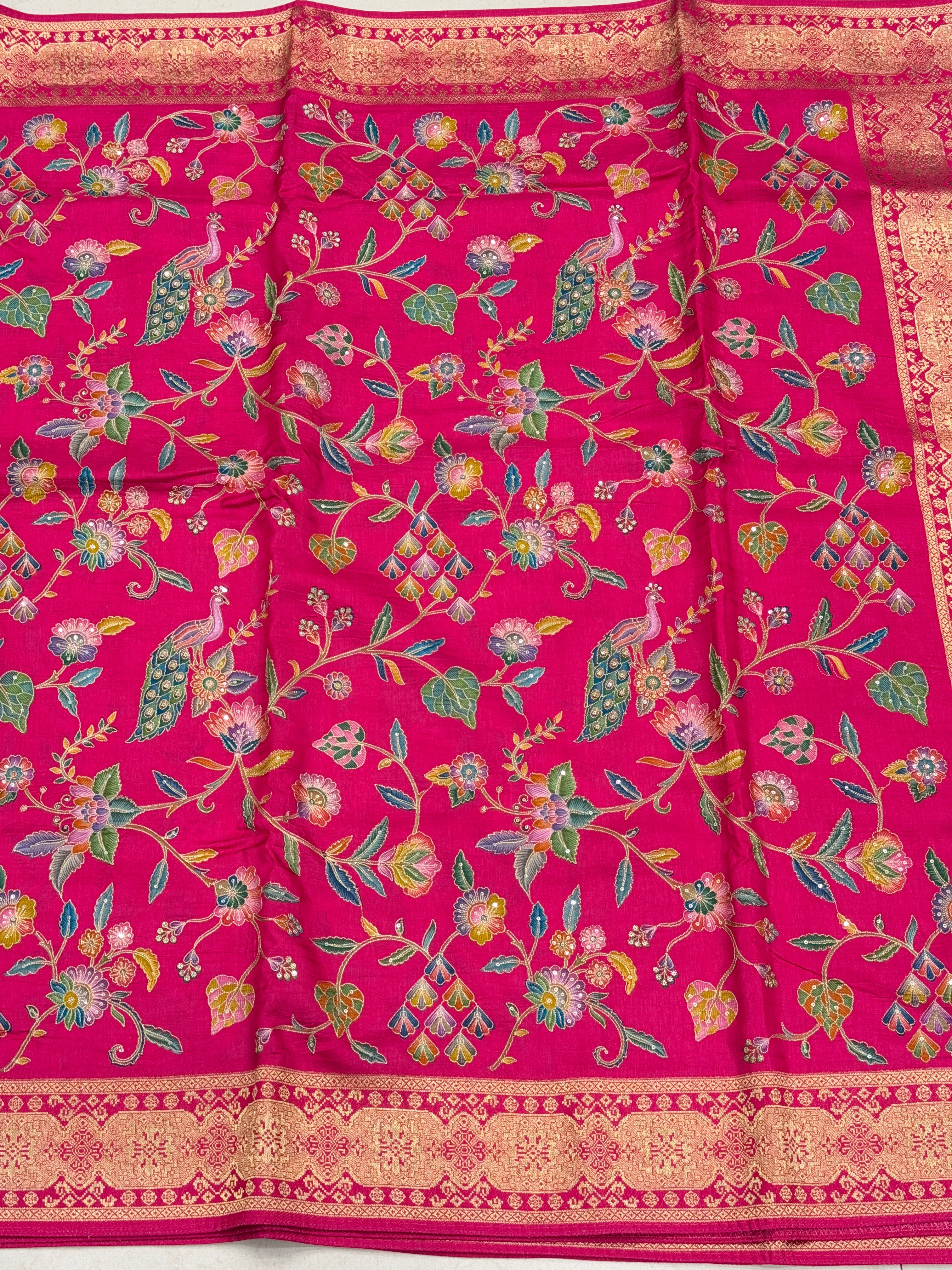 Rani Pink Patola Pallu Banarasi Munga Pita Embroidery Saree