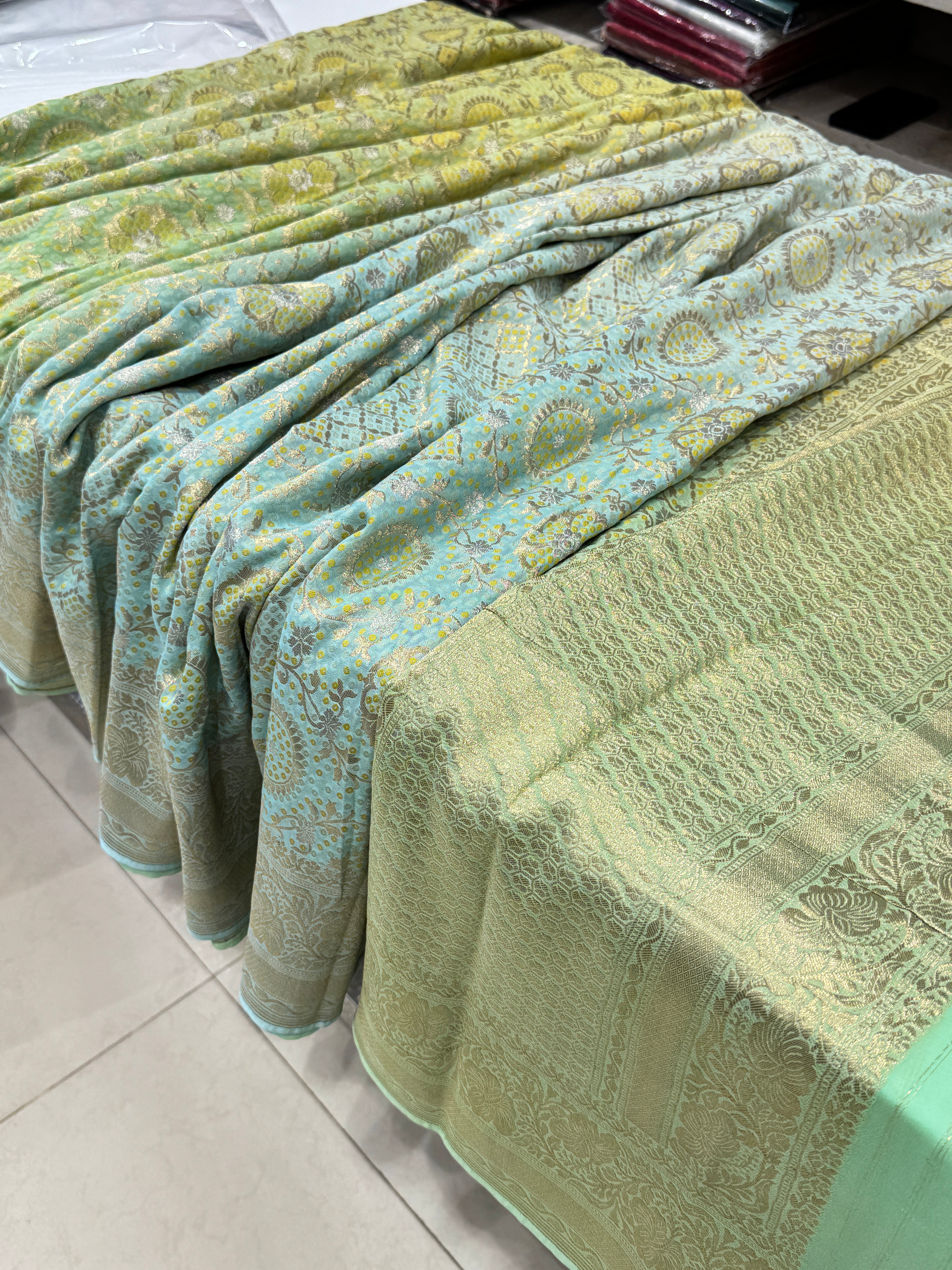 Shaded Woven Bandhej Georgette Banarasi Saree