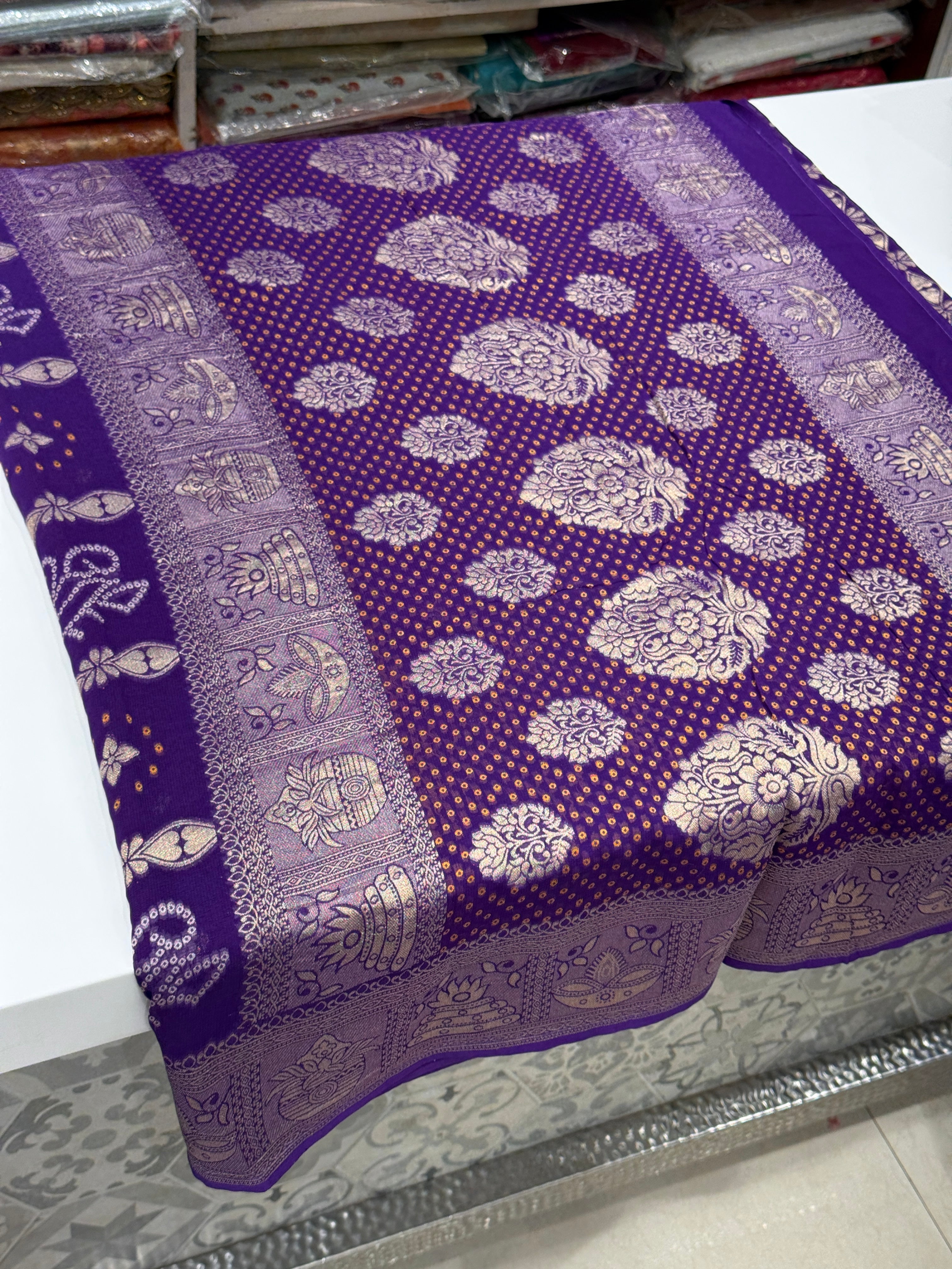 Violet Woven Bandhej Georgette Gharchola Saree 3.0