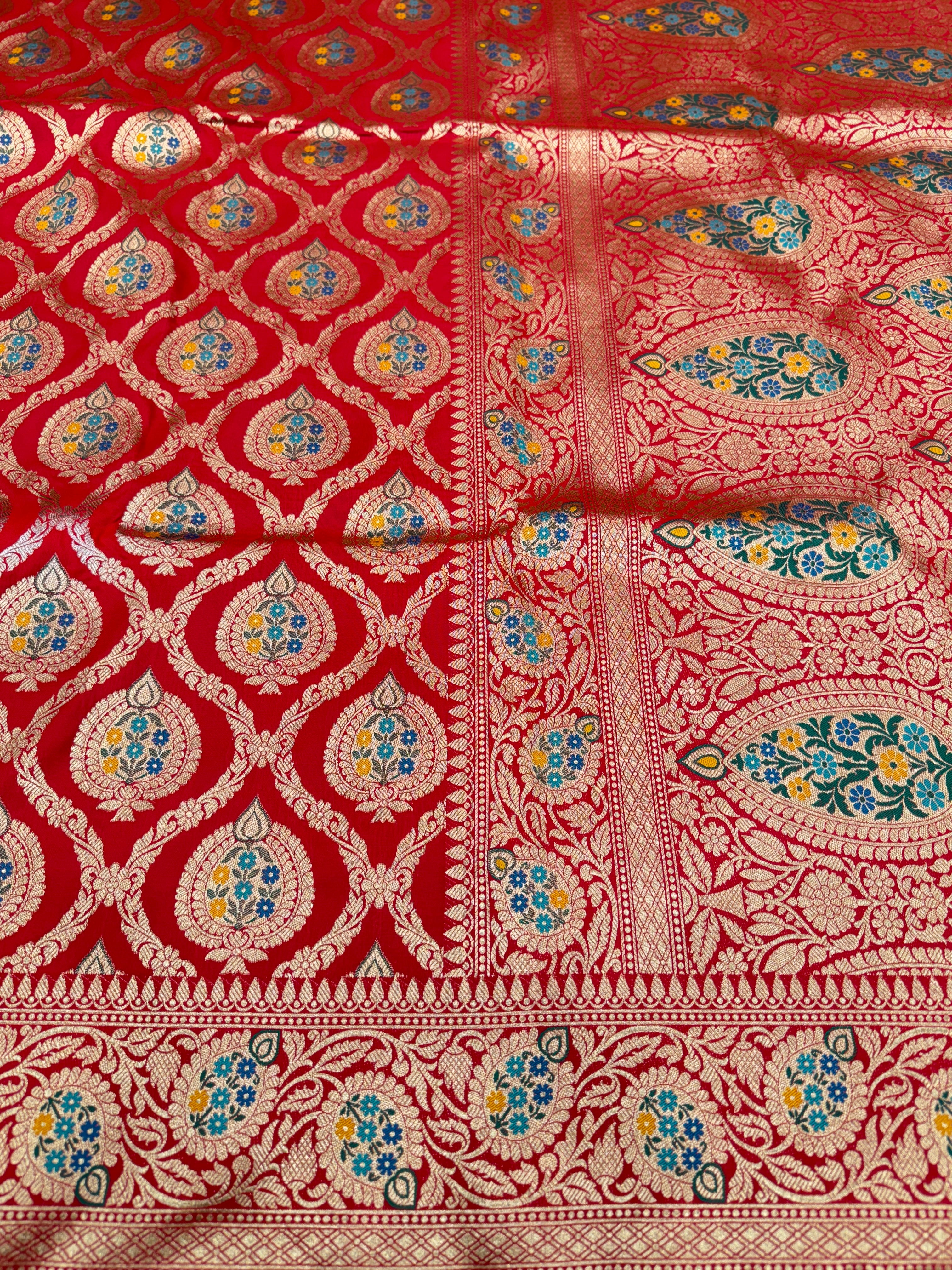 Red Banarasi Silk Meenakari Butta Saree