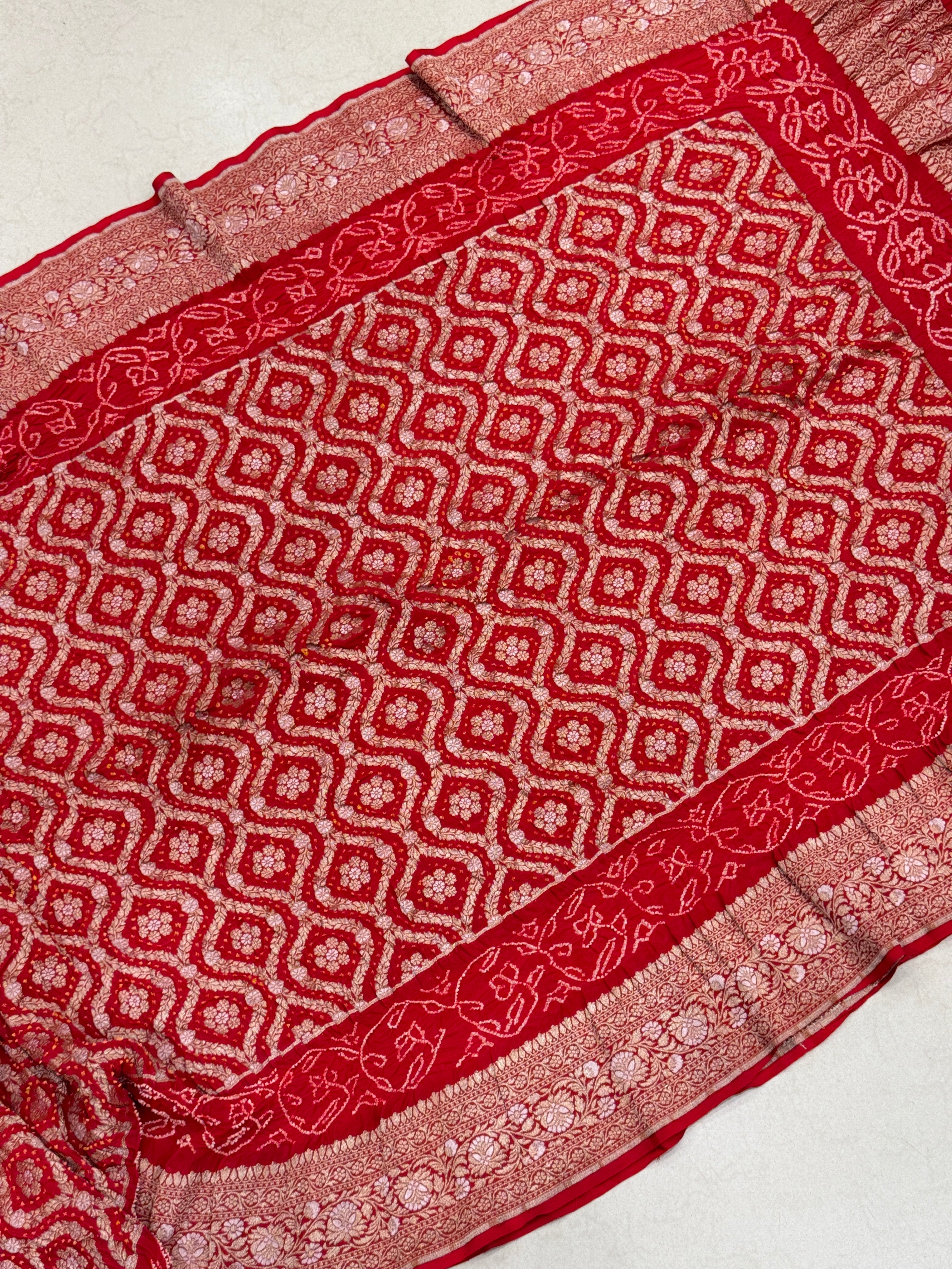 Red Sona Roopa Double Border Rai Bandhej Georgette Bandhini Saree