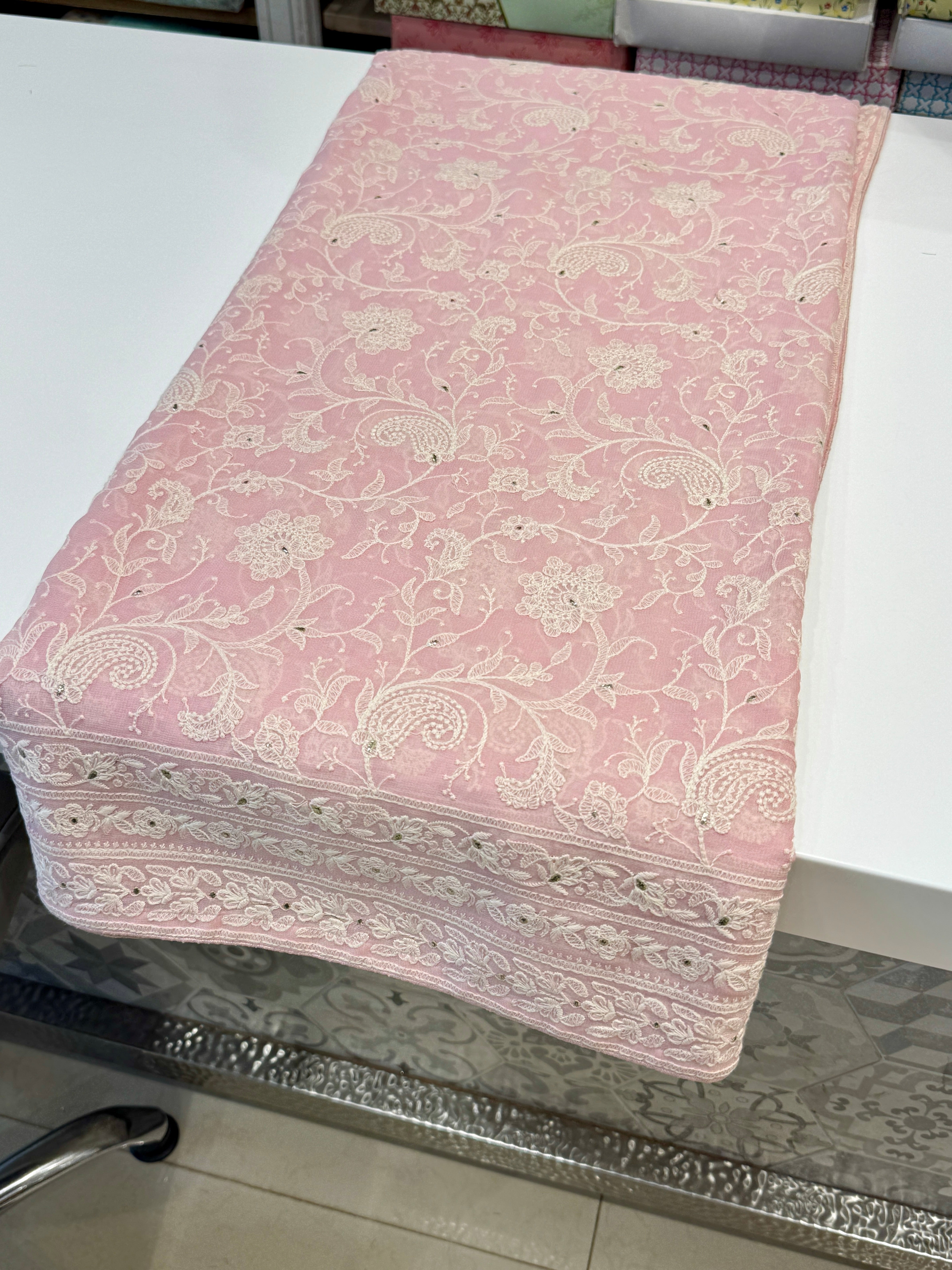 Pink Chikankari Saree with Badla Work