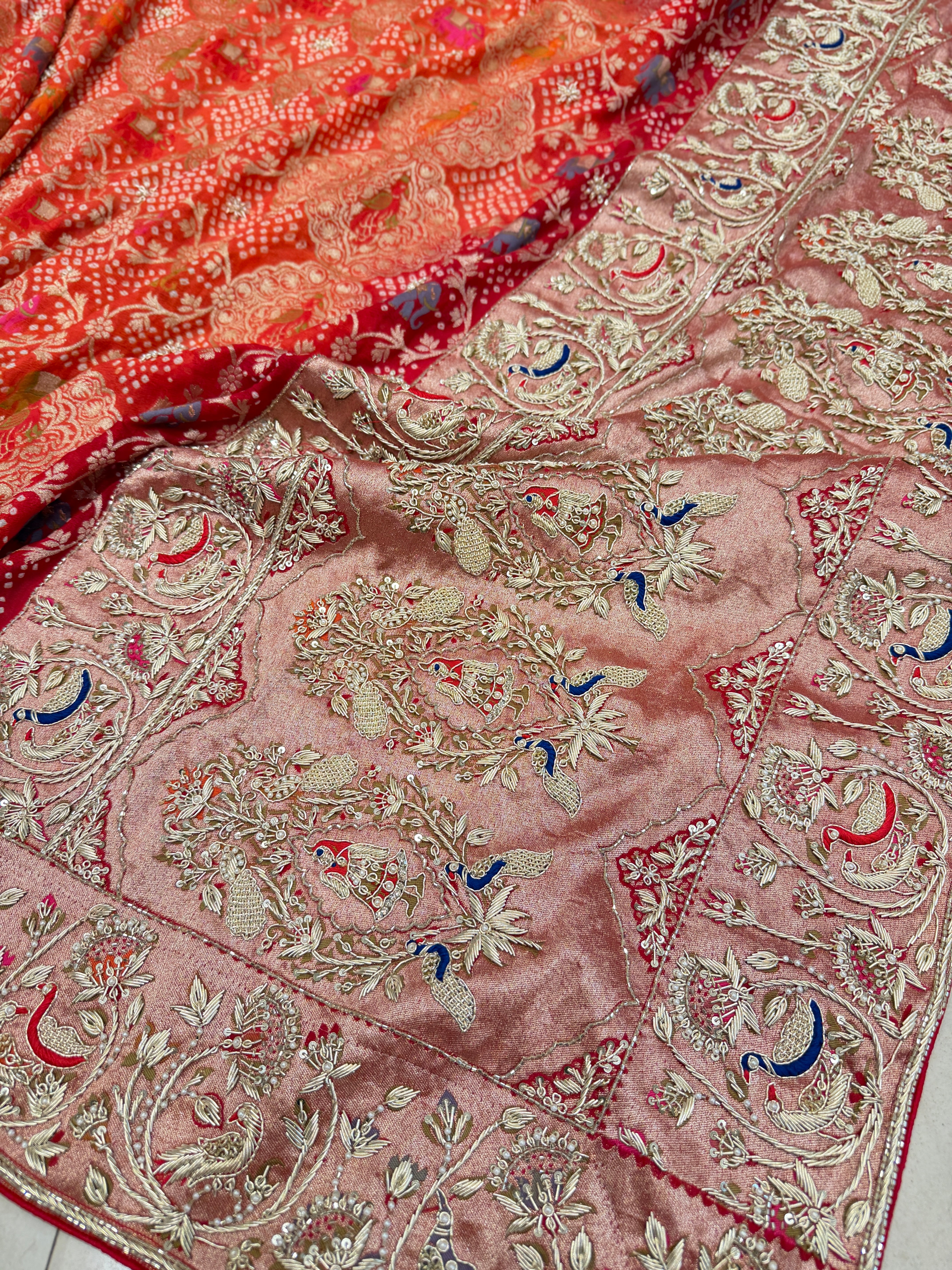 Shaded Meenakari Bandhej Zardosi Mor Hathi Jaal Saree
