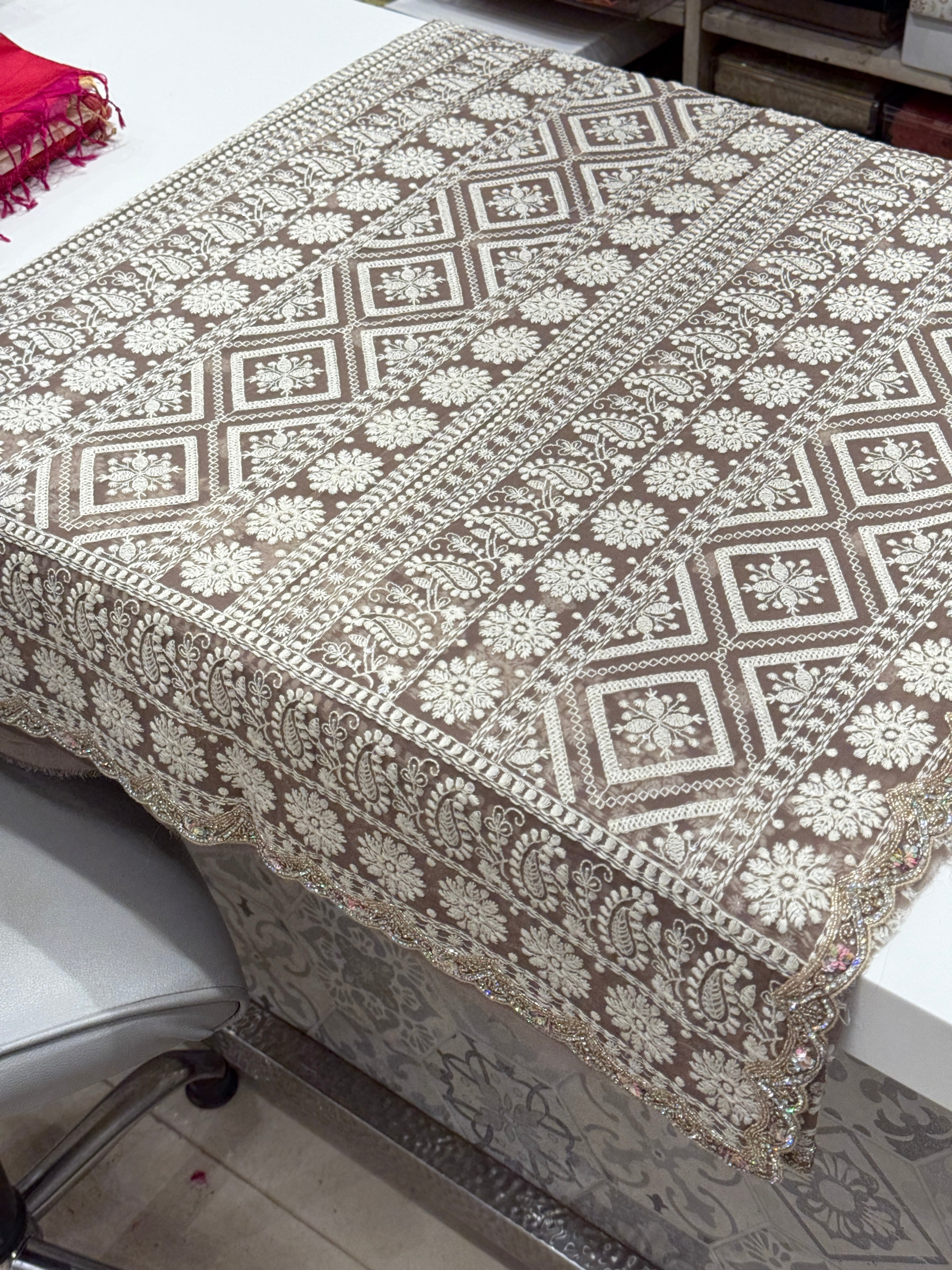 Mauve Pink Butta Chikankari on Georgette with Cutdana Hand Embroidery