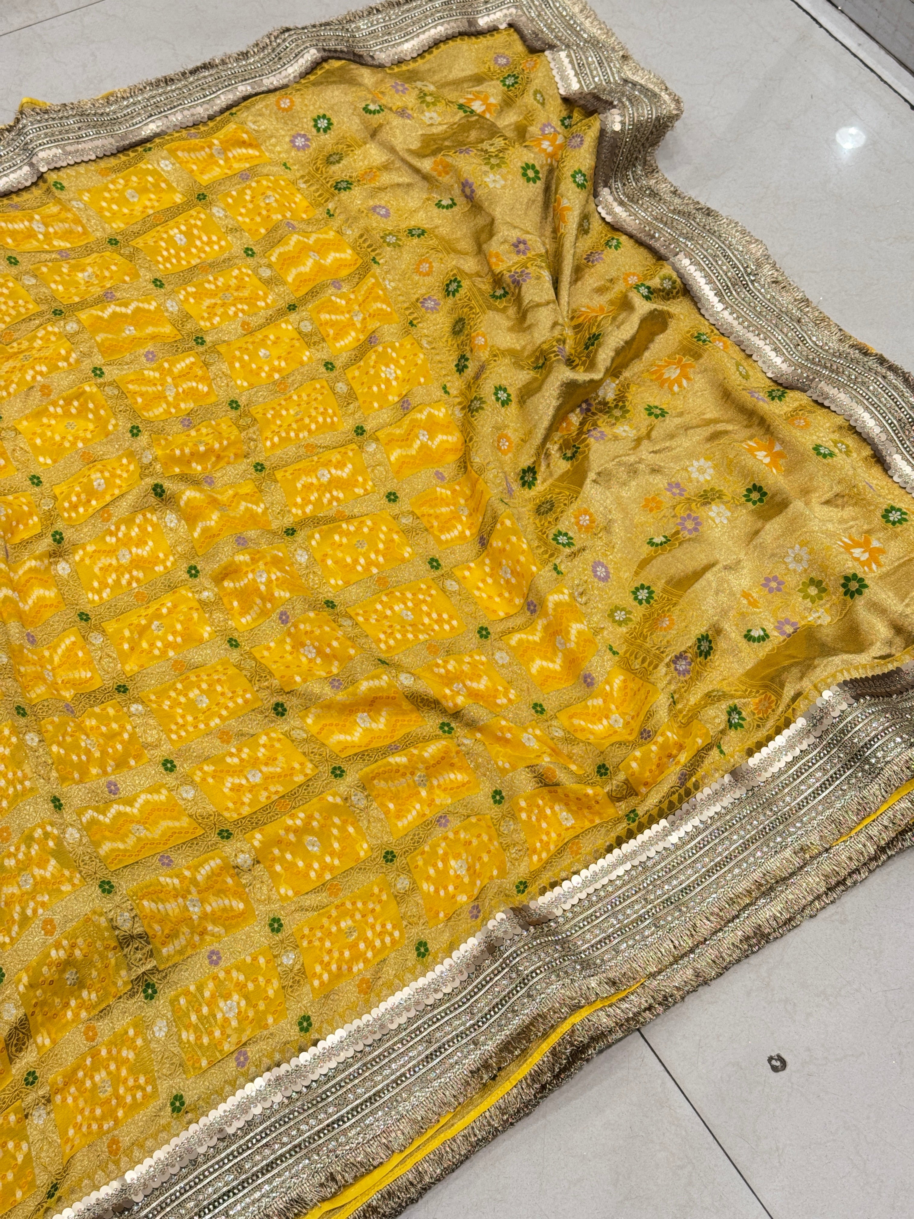 Yellow Gharchola Meenakari Maharani Style Saree