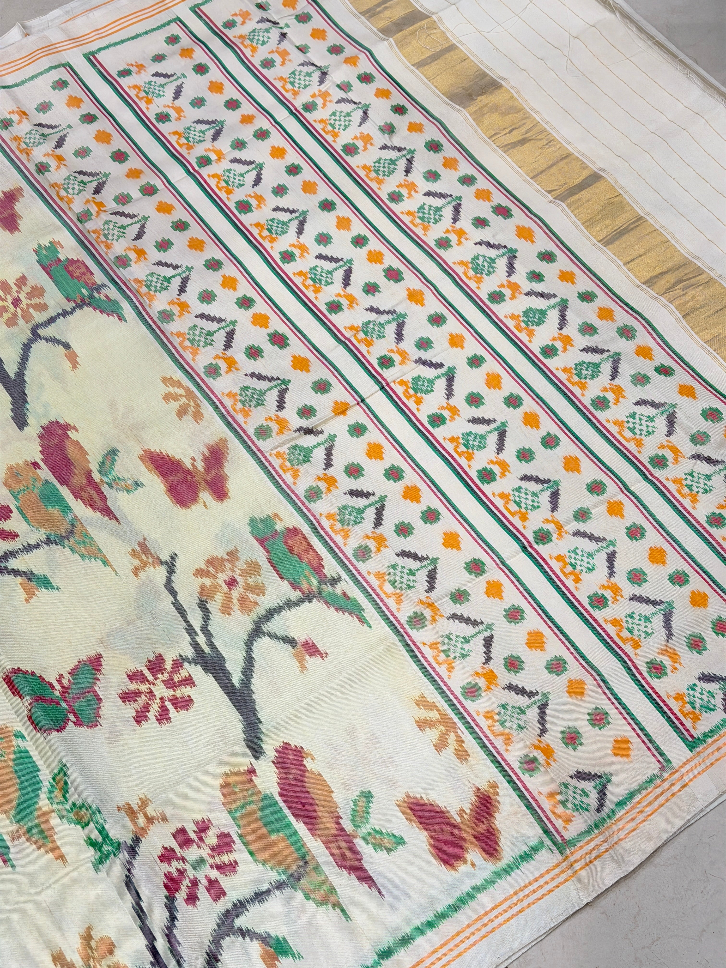 Contemporary Parrot Patan Handloom Ikat Patola Silk Saree