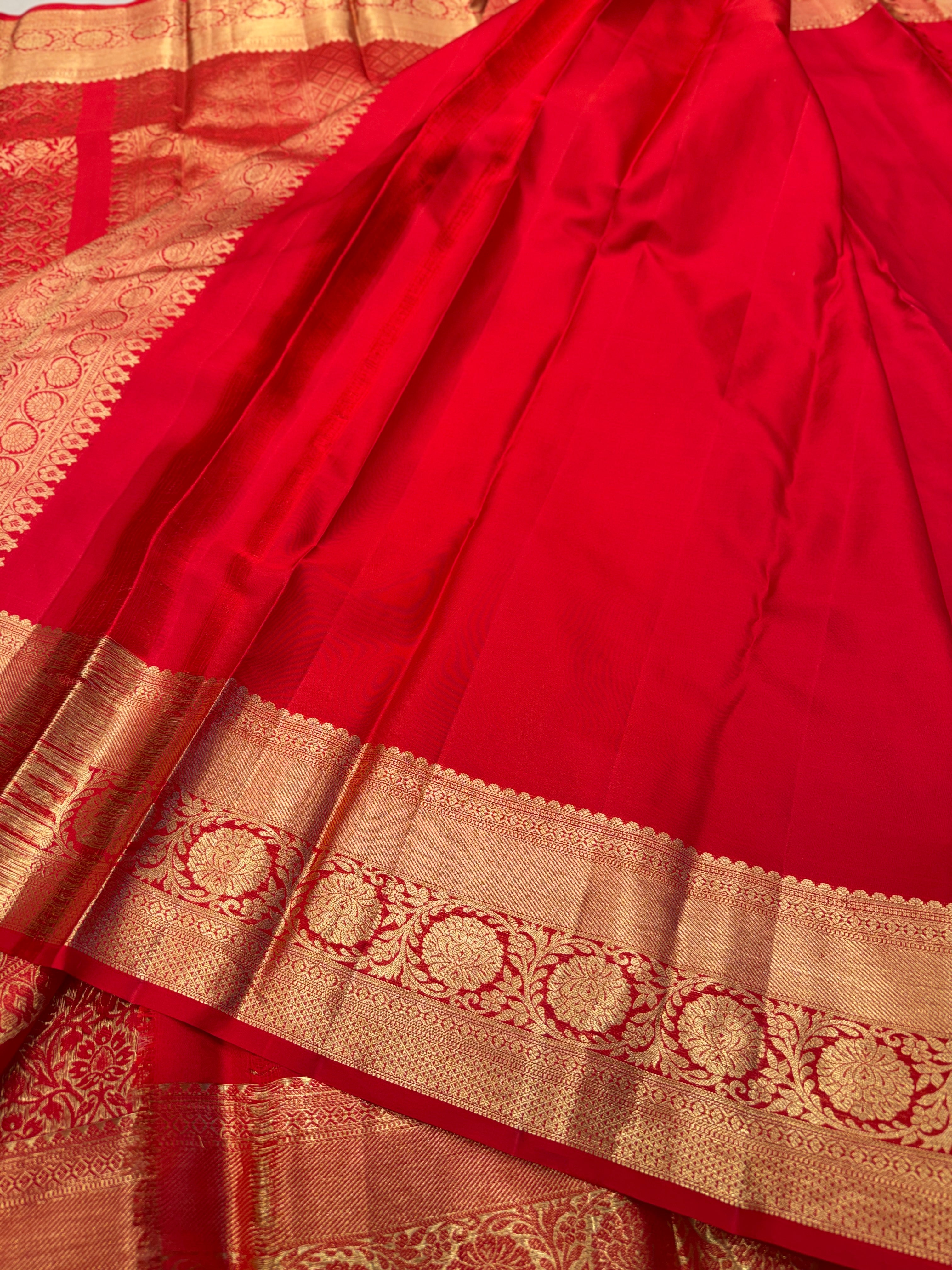 Red Brocade Weave Handloom Pure Silk Kanjivaram Saree