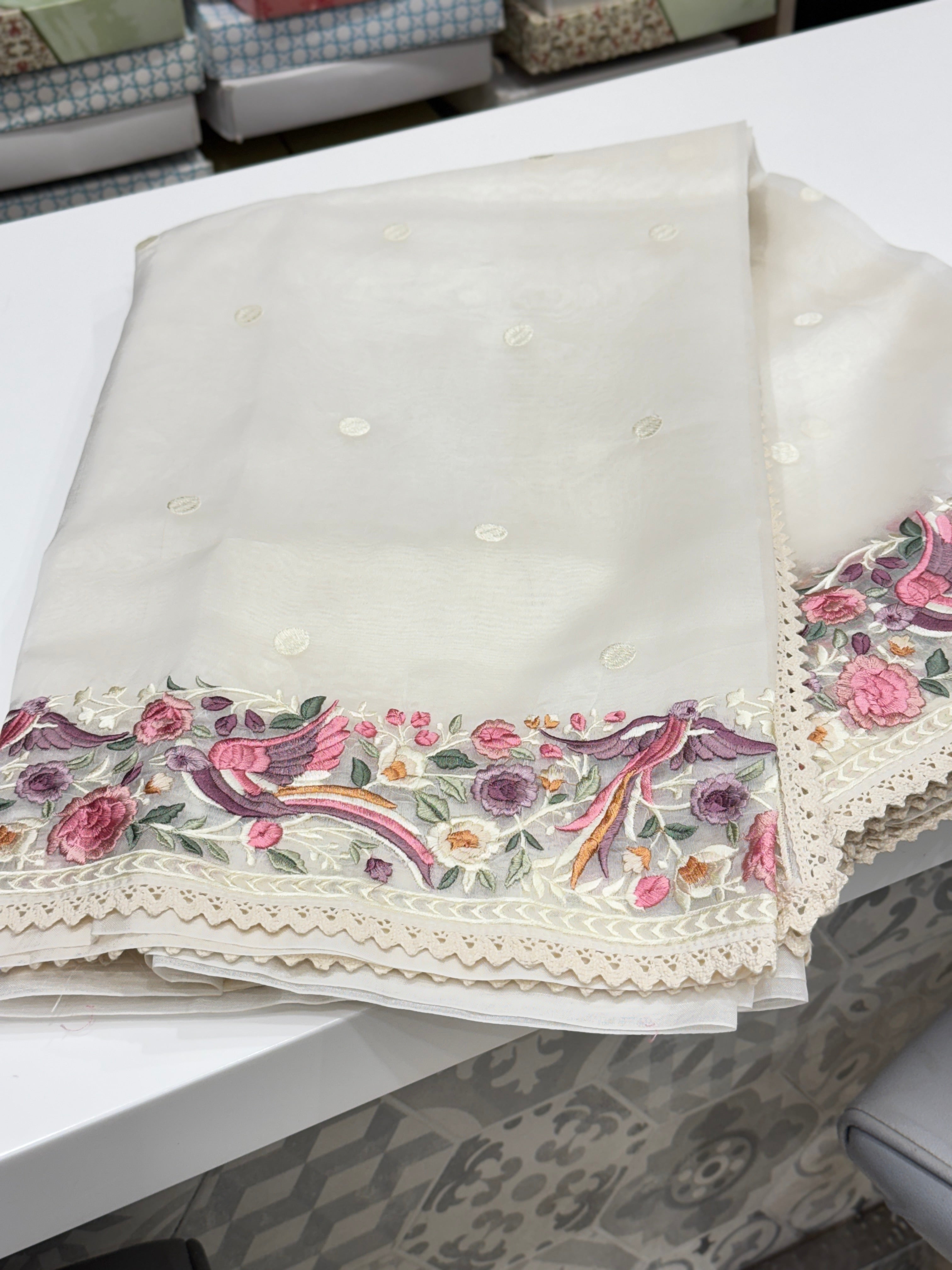 White Organza Parsi Gara Saree