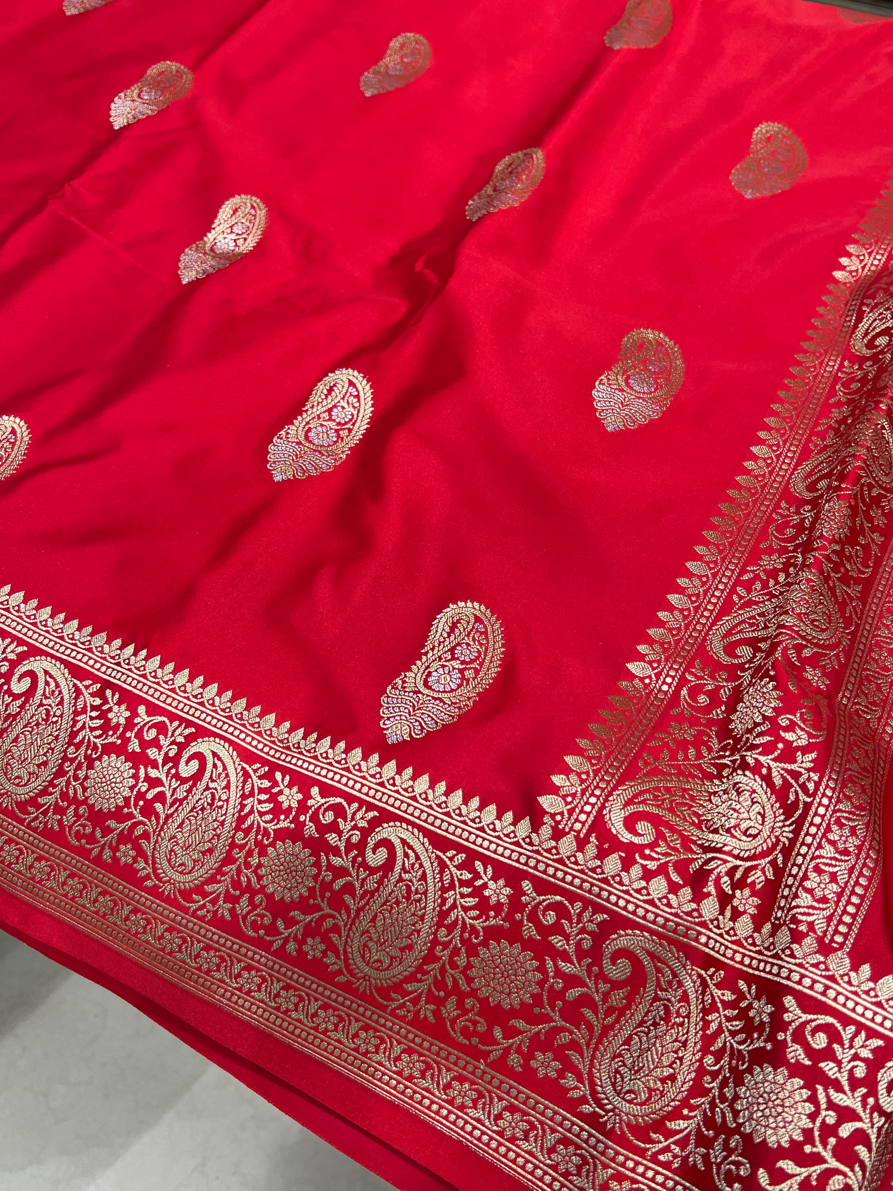 Red Banarasi Silk Keri Butti Saree